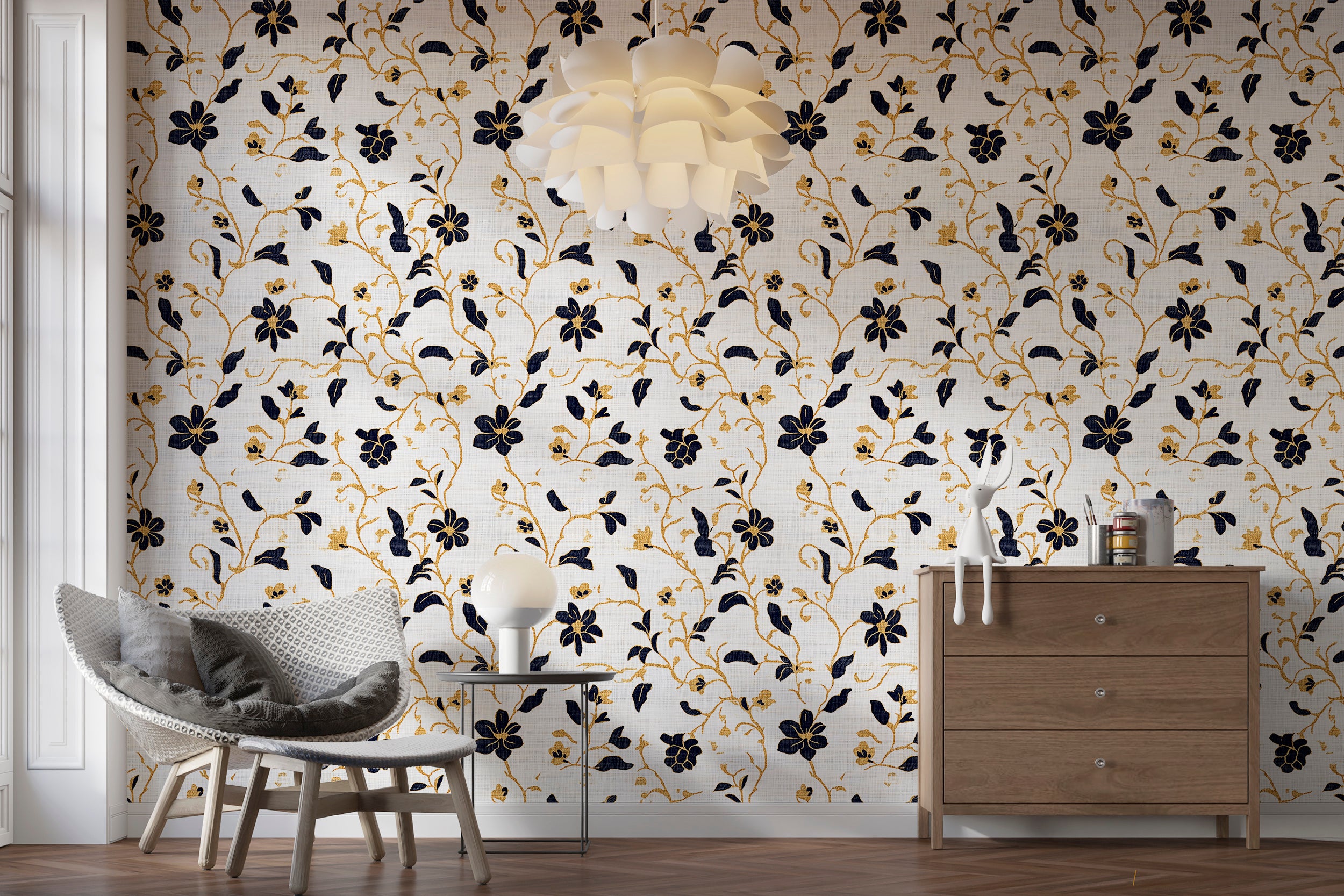 Light floral wallpaper for creating a classy botanical atmosphere
Timeless black and gold wallpaper for upscale home accents