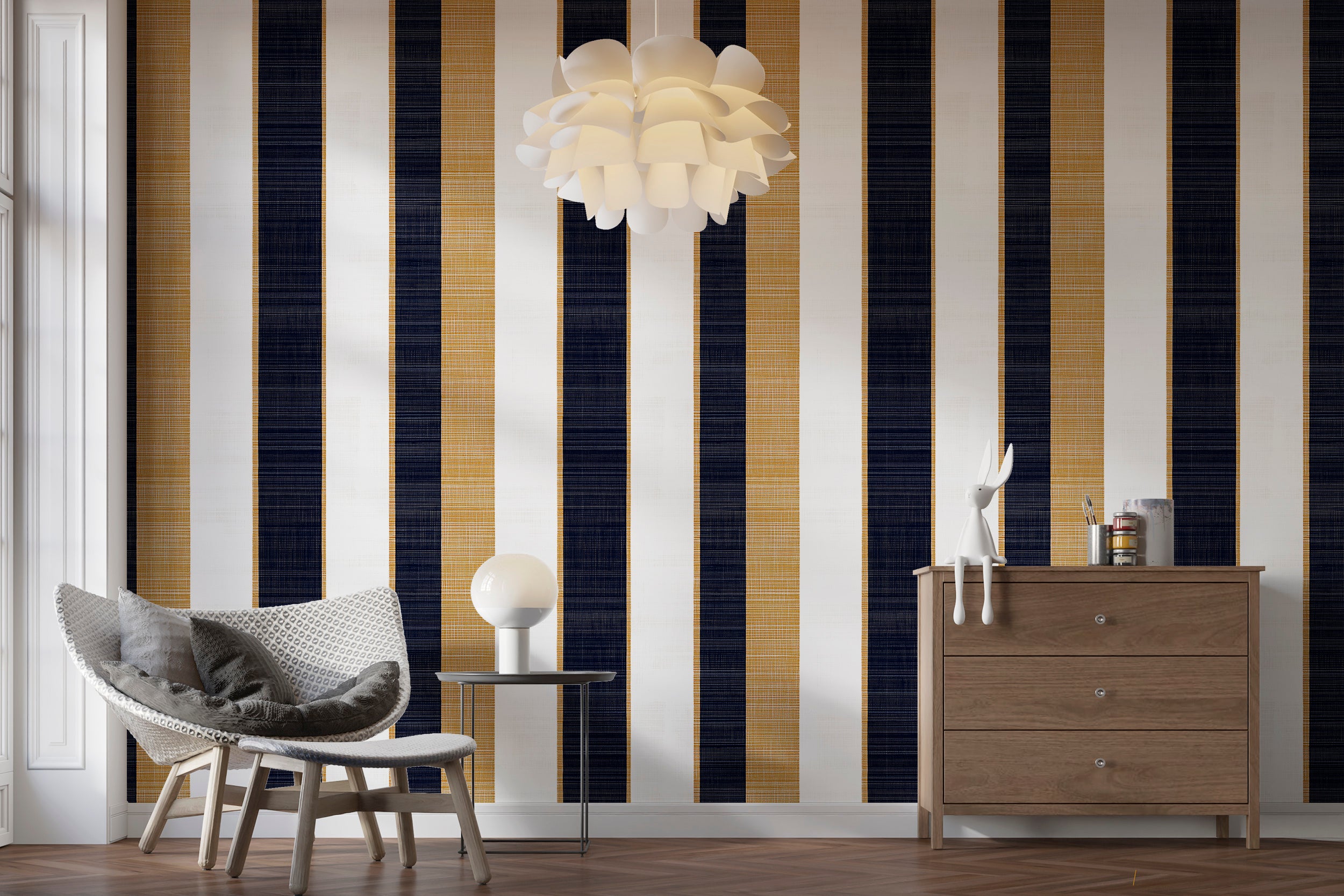 Easy-to-remove geometric striped wallpaper for contemporary spaces
Textured contrast wallpaper for creating visual interest on walls
