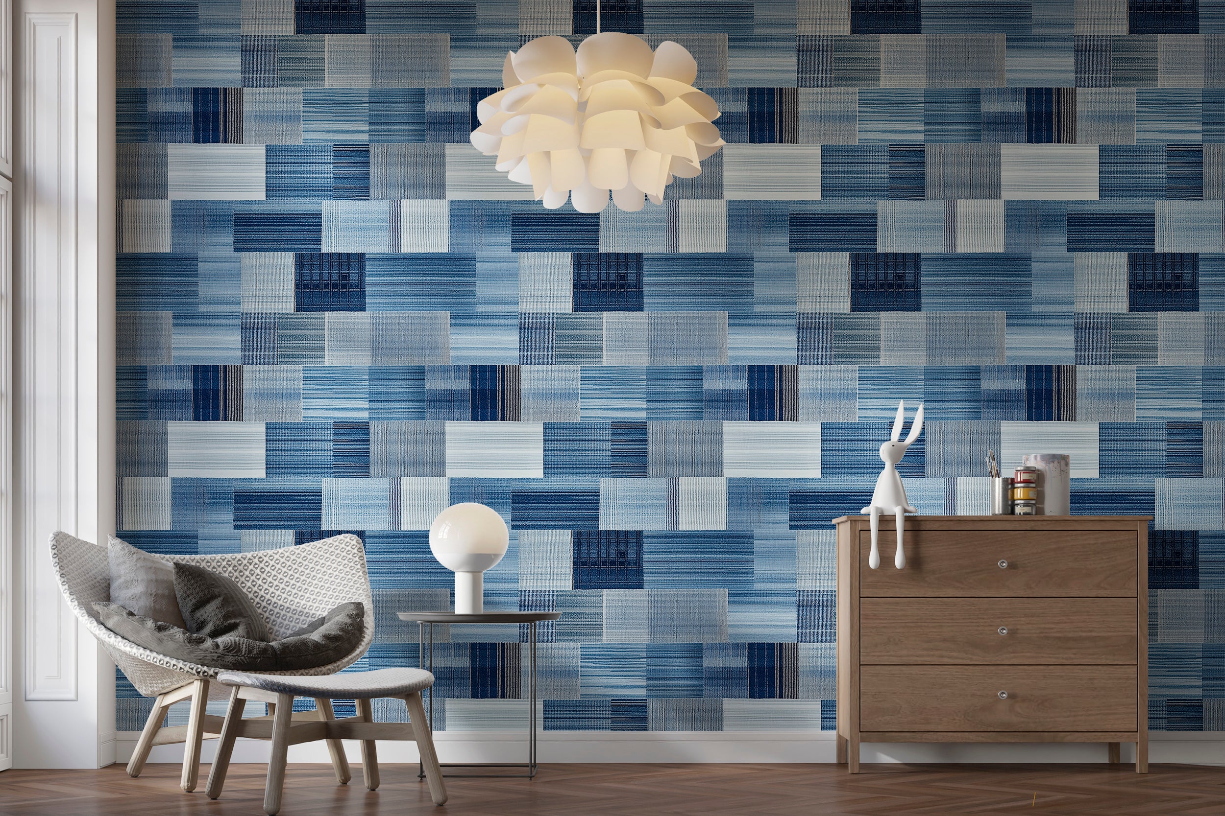 Peel and stick geometric blue wallpaper for modern spaces
Blue modern wallpaper perfect for stylish home decor