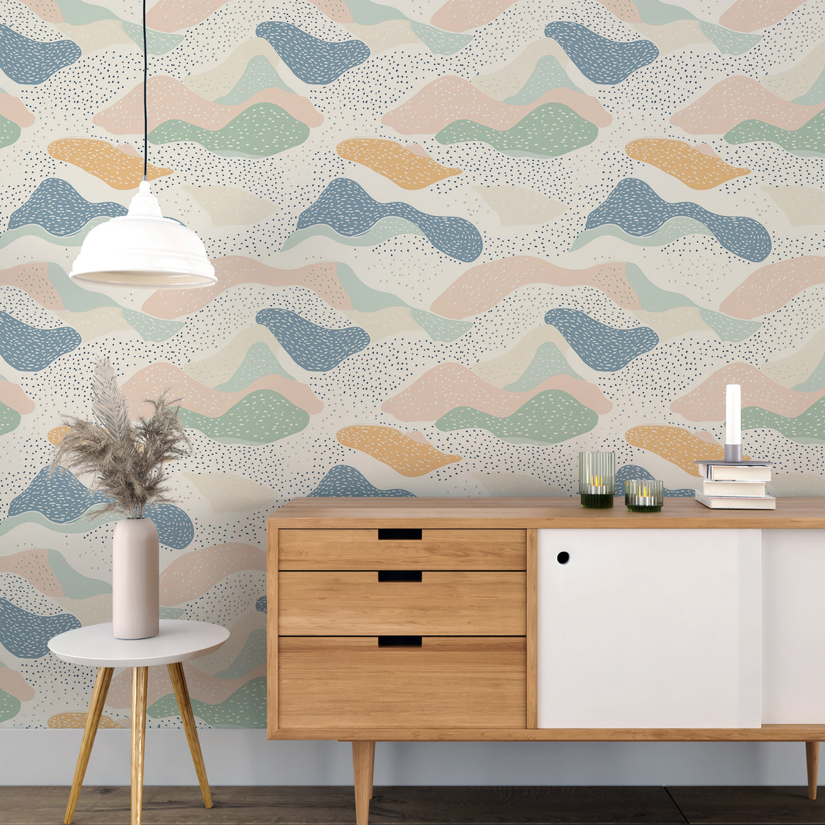 Abstract Pastel Shapes Wallpaper - Geometric Dot Pattern Wall Decor