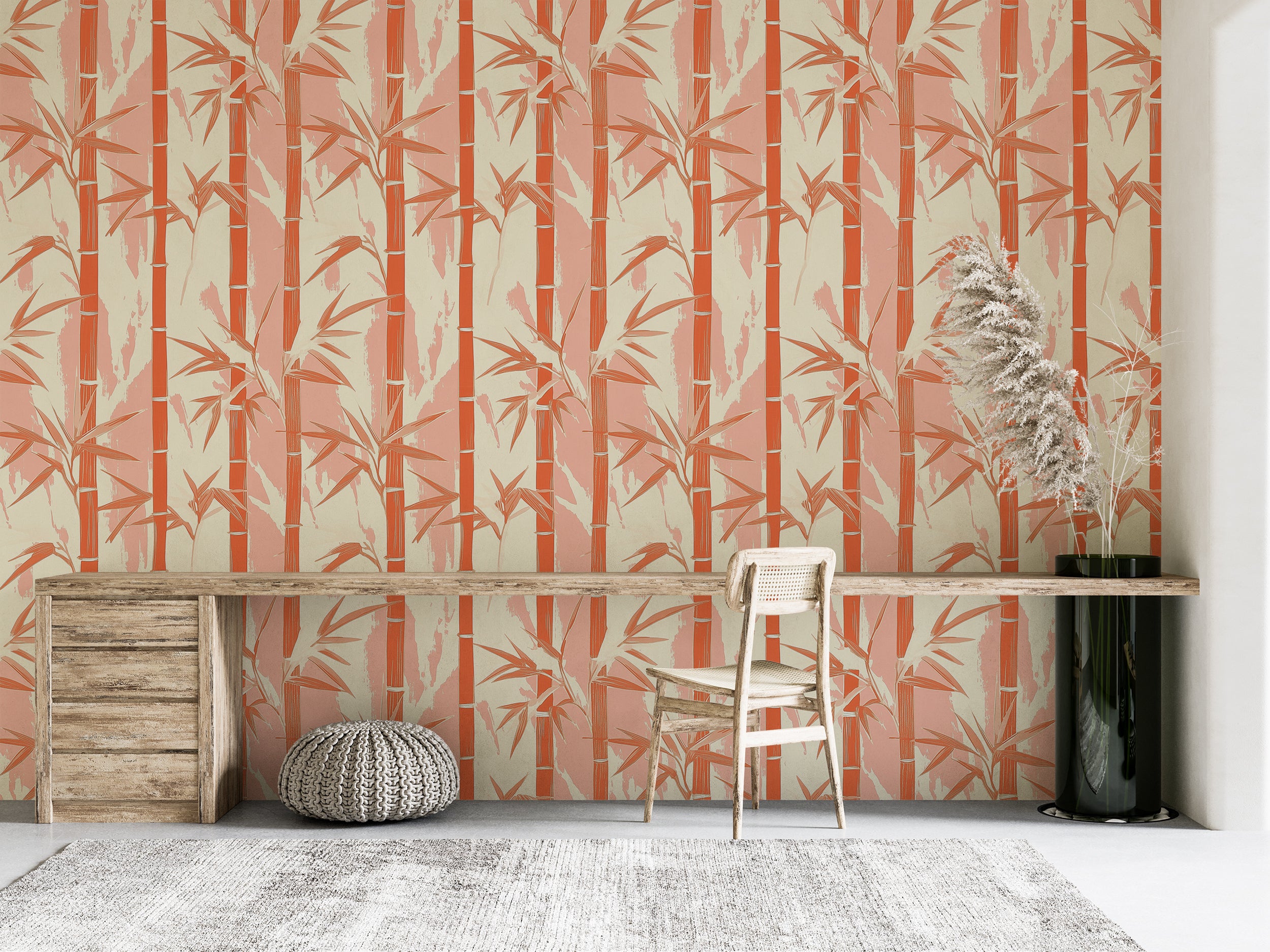 Peach and pink watercolor wall art.
Serene and calming watercolor mural.