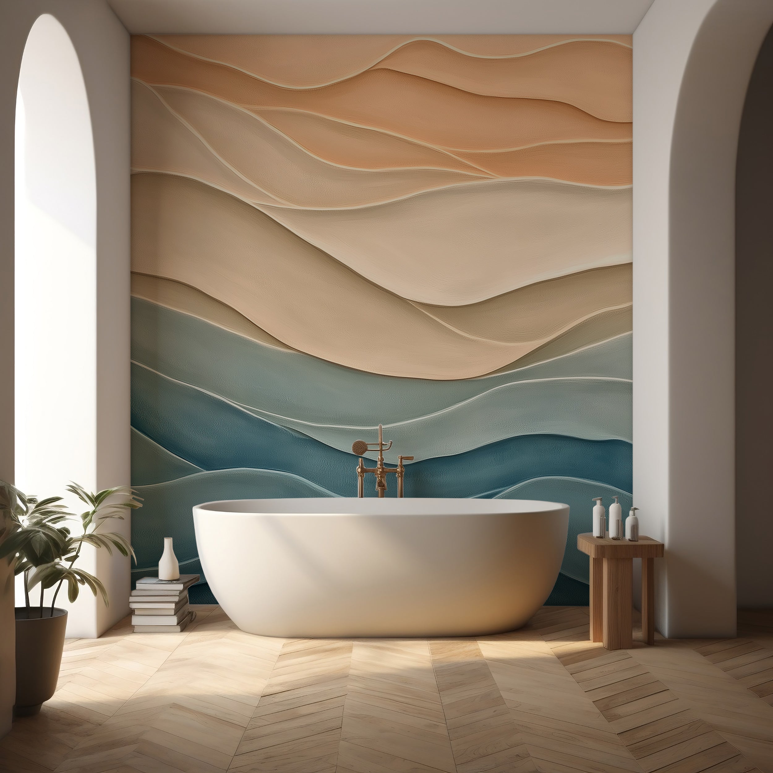 Minimalist peel-and-stick wave wallpaper.
Modern fluid line art wall decor.