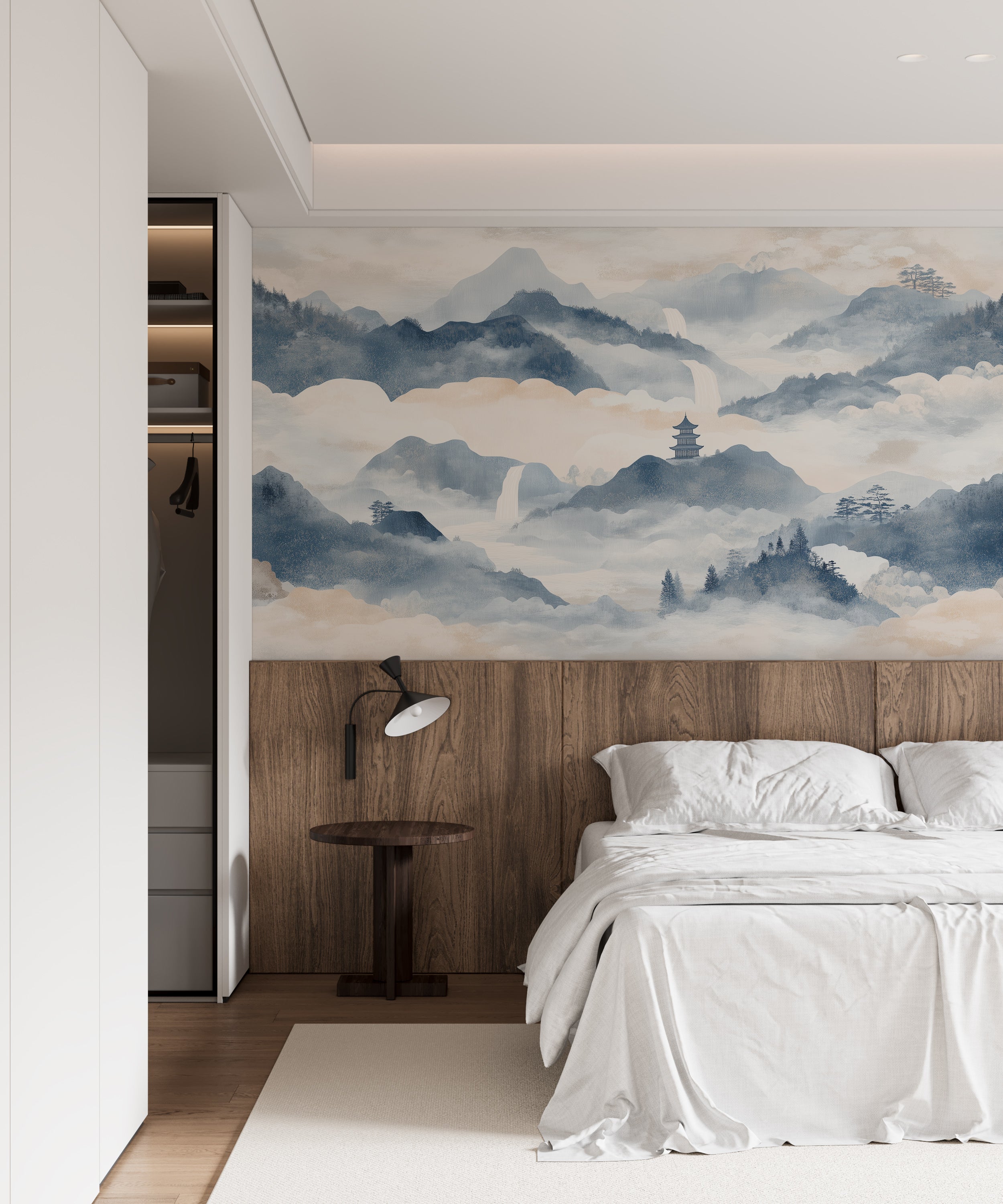 Traditional Asian landscape-inspired wallpaper.
Serene mountain range wall mural.