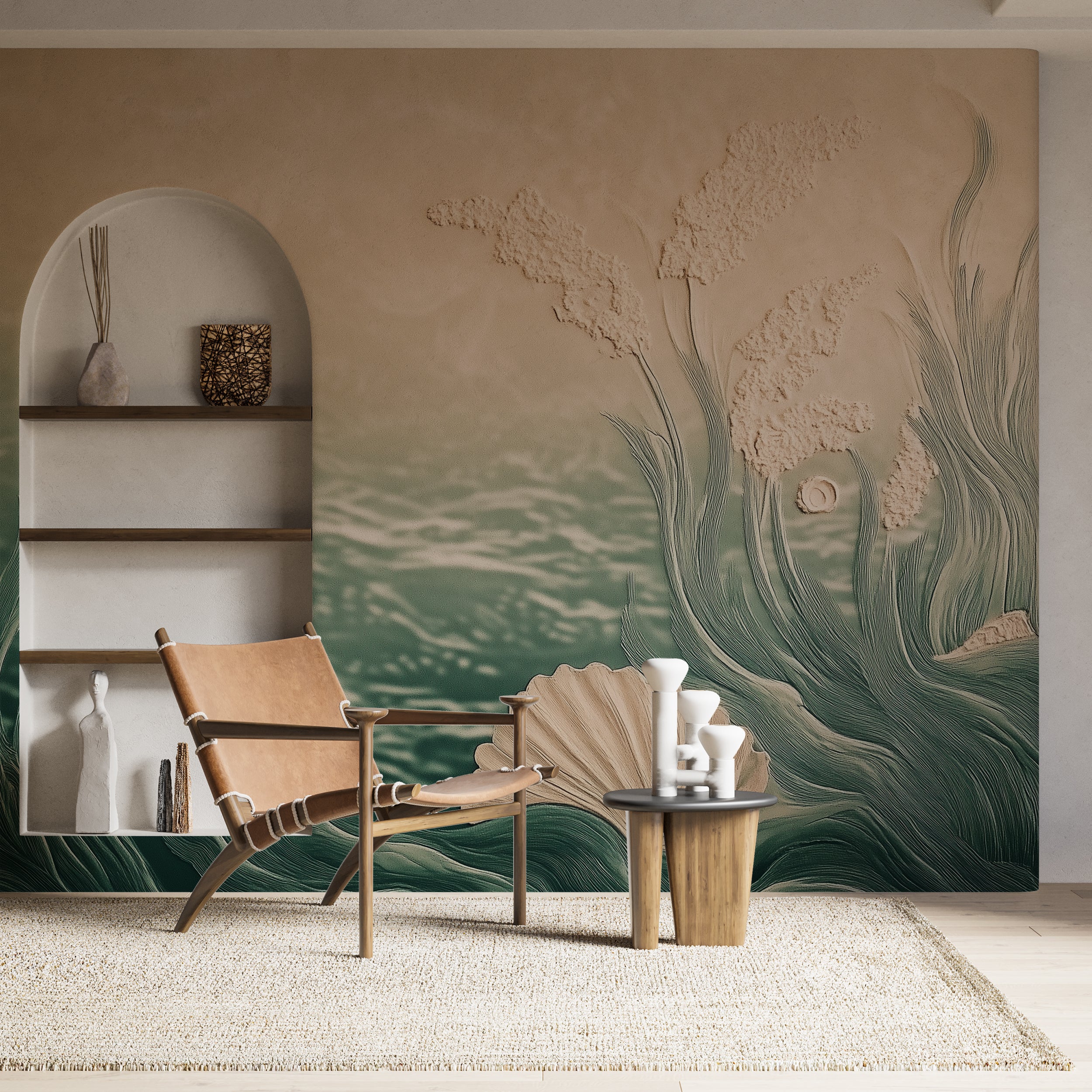 Abstract underwater wallpaper for home.
Serene ocean botanical mural.