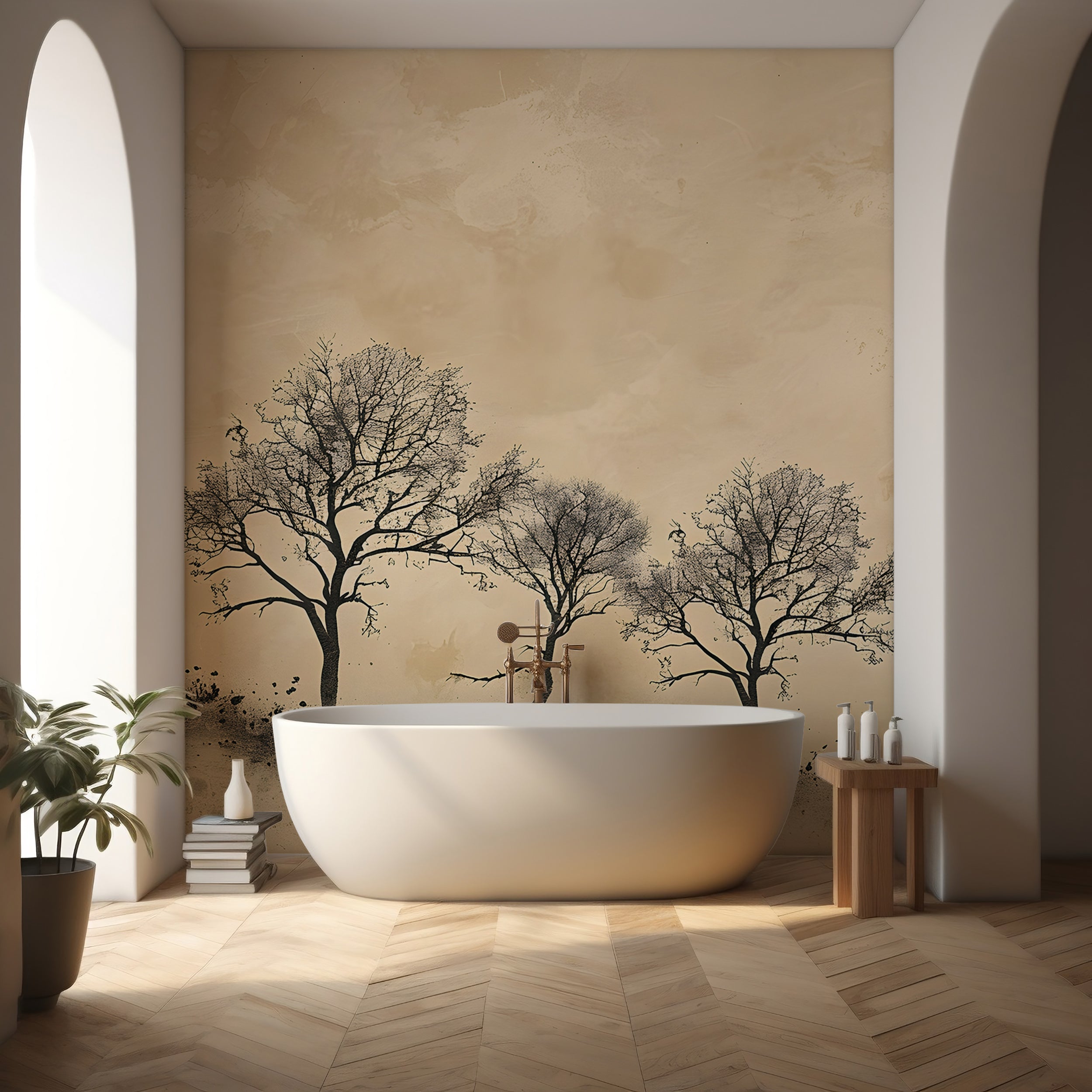 Beige Nature Wallpaper with Trees