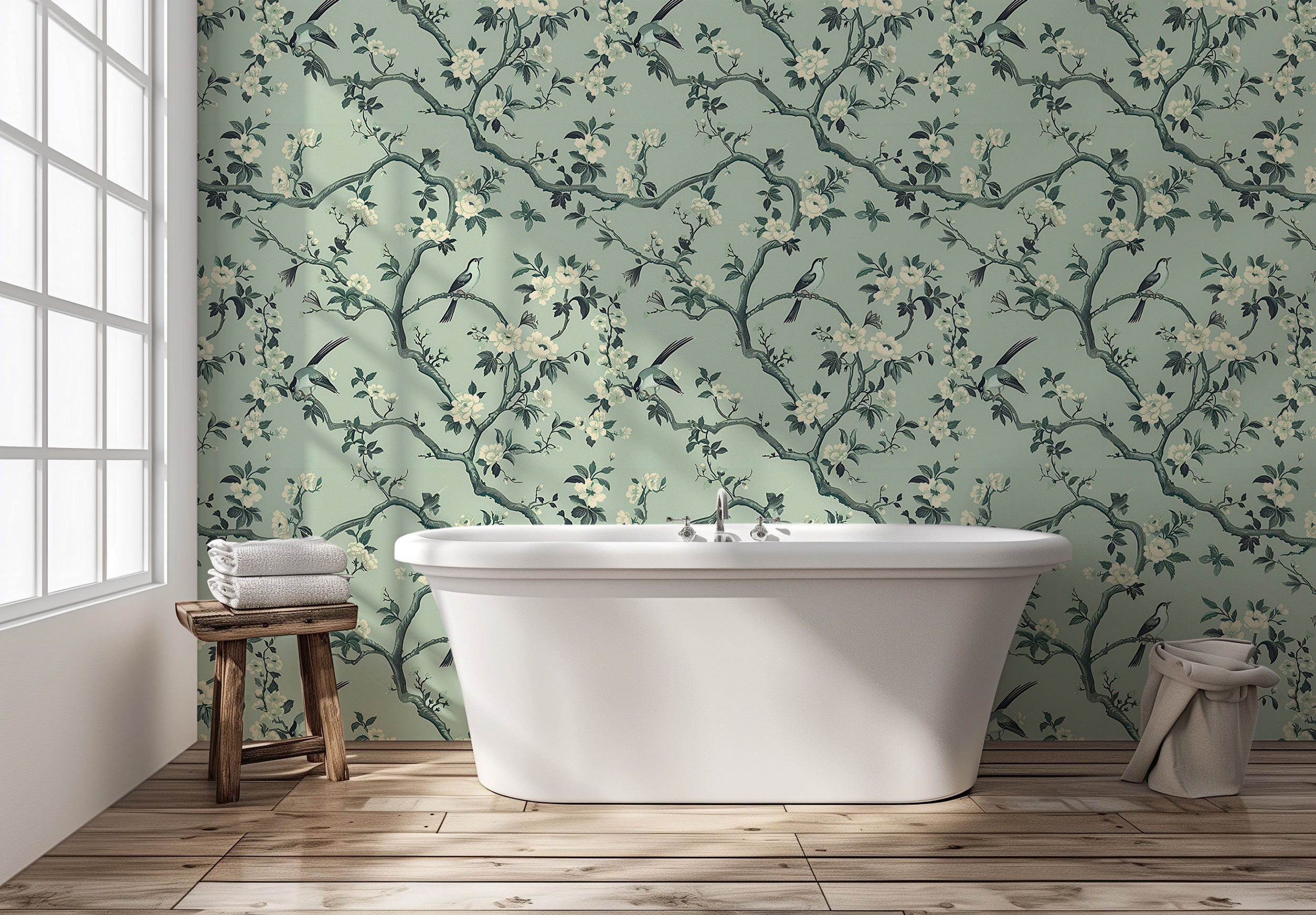 Soft green botanical wall mural