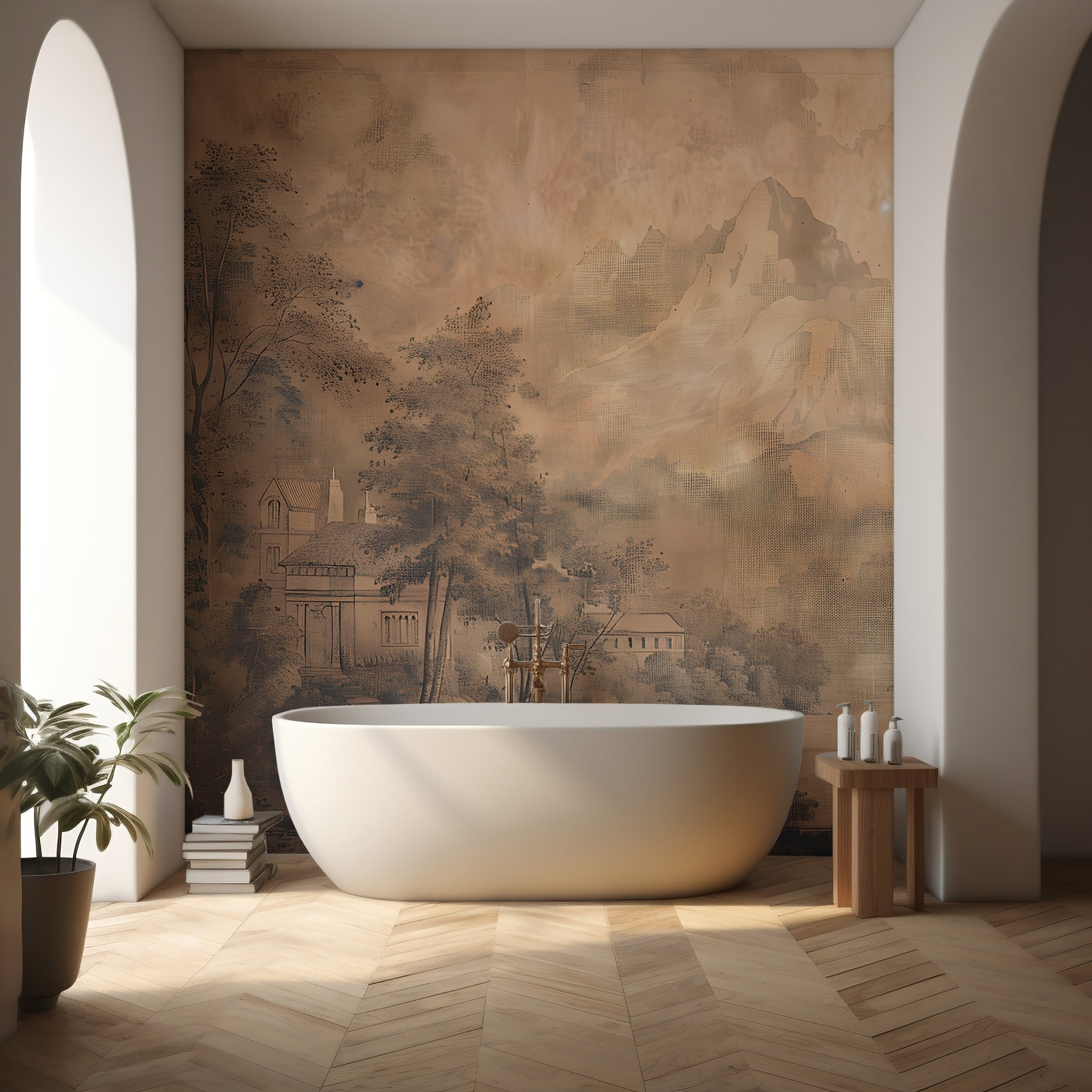 Antique mountain forest wallpaper Rustic landscape wall decor