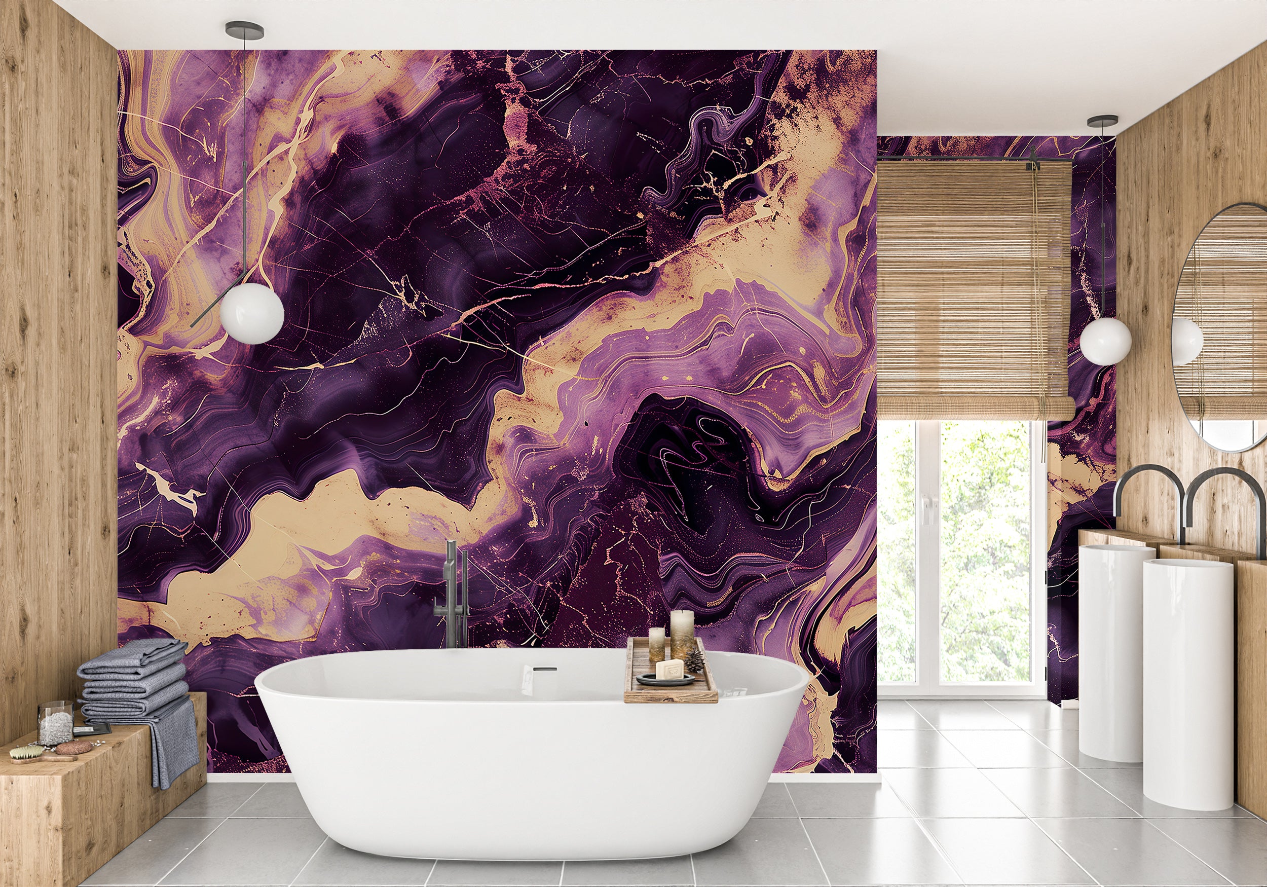 Peel and stick marble wallpaper Purple and beige stone decor