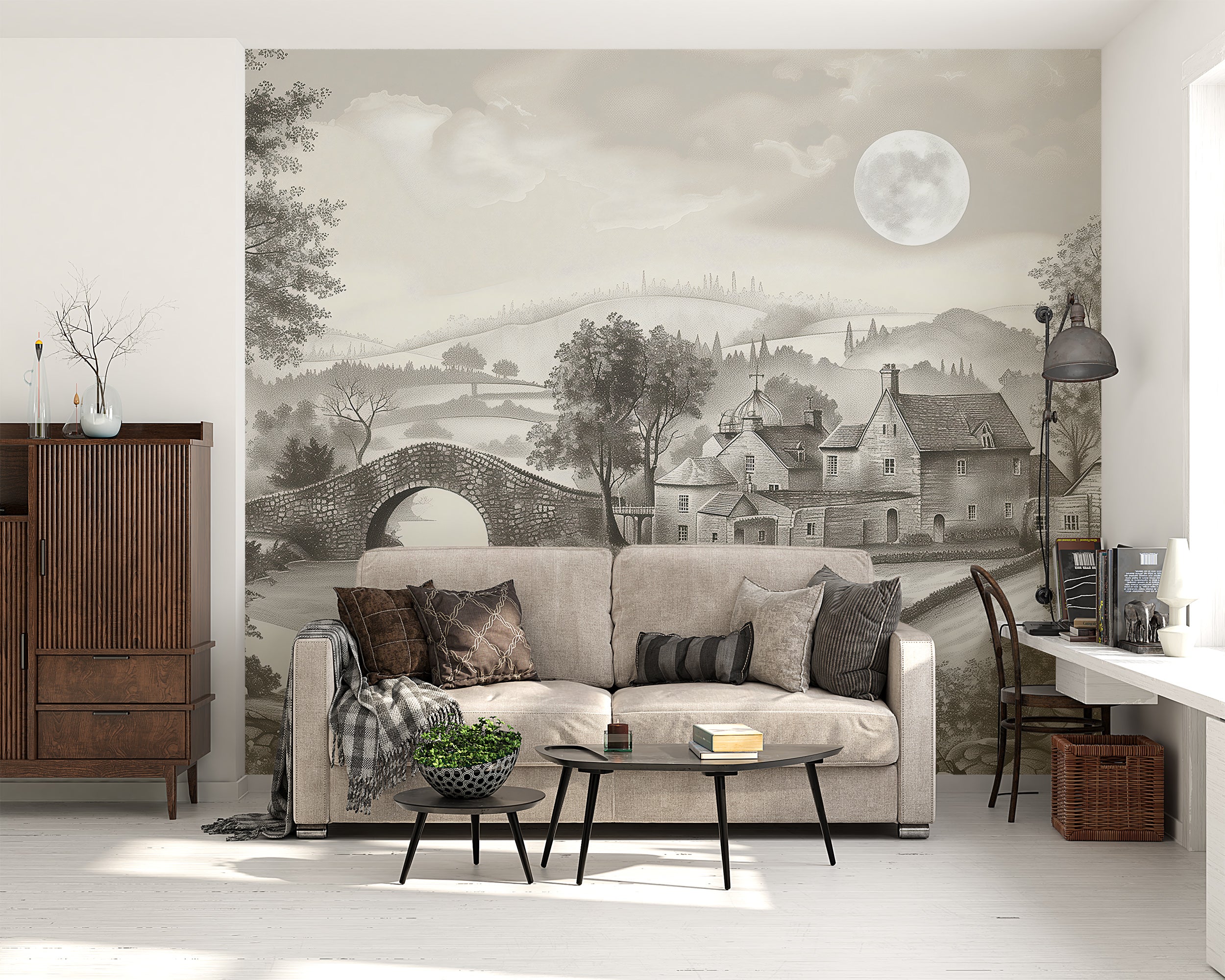 Vintage landscape wall art Removable vintage countryside mural