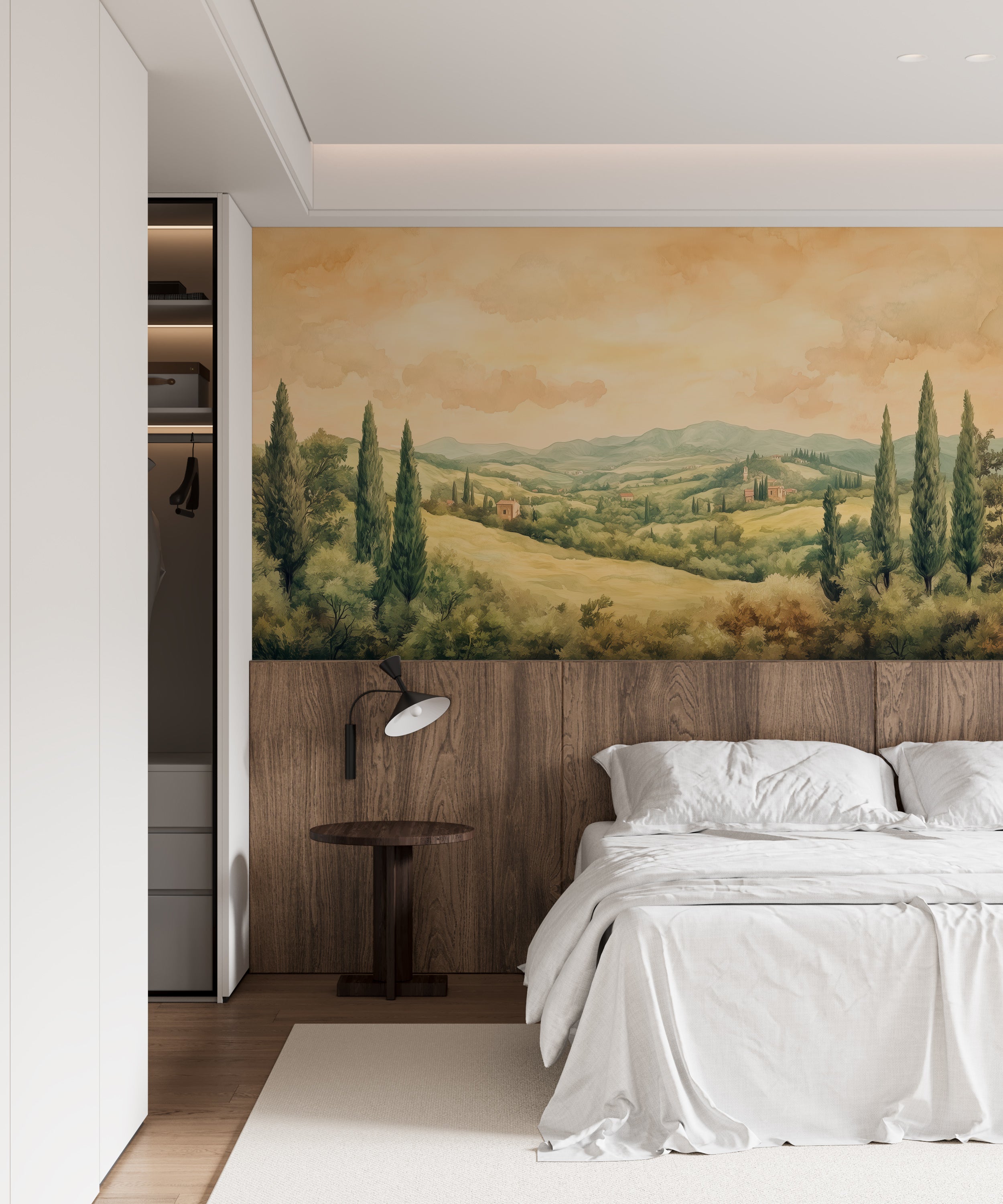 Vintage-style soft warm landscape mural.
Removable retro wallpaper featuring Italian scenery.