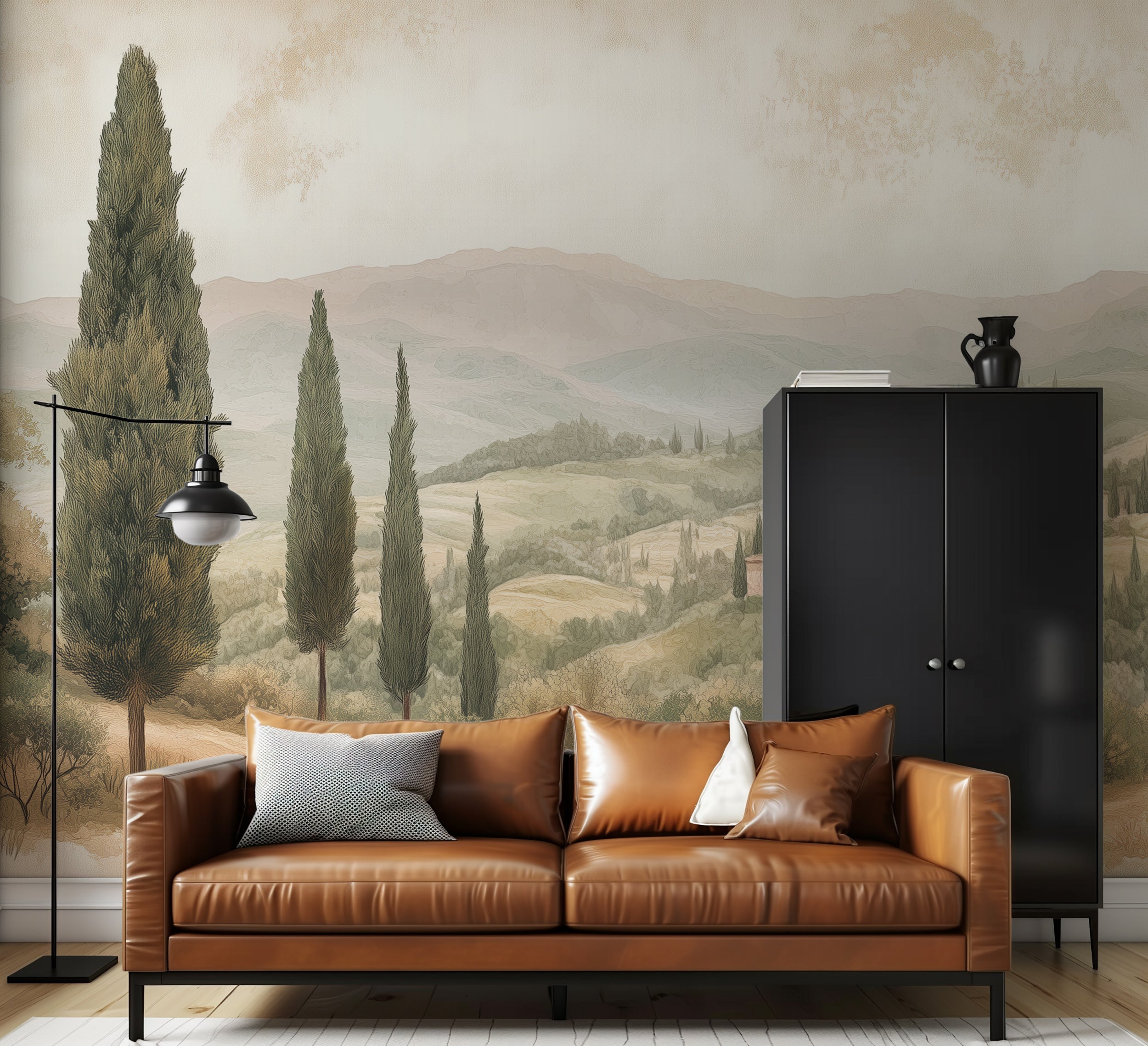Scenic watercolor mural with nostalgic vintage design.
Soft vintage scenic wallpaper with watercolor landscapes.