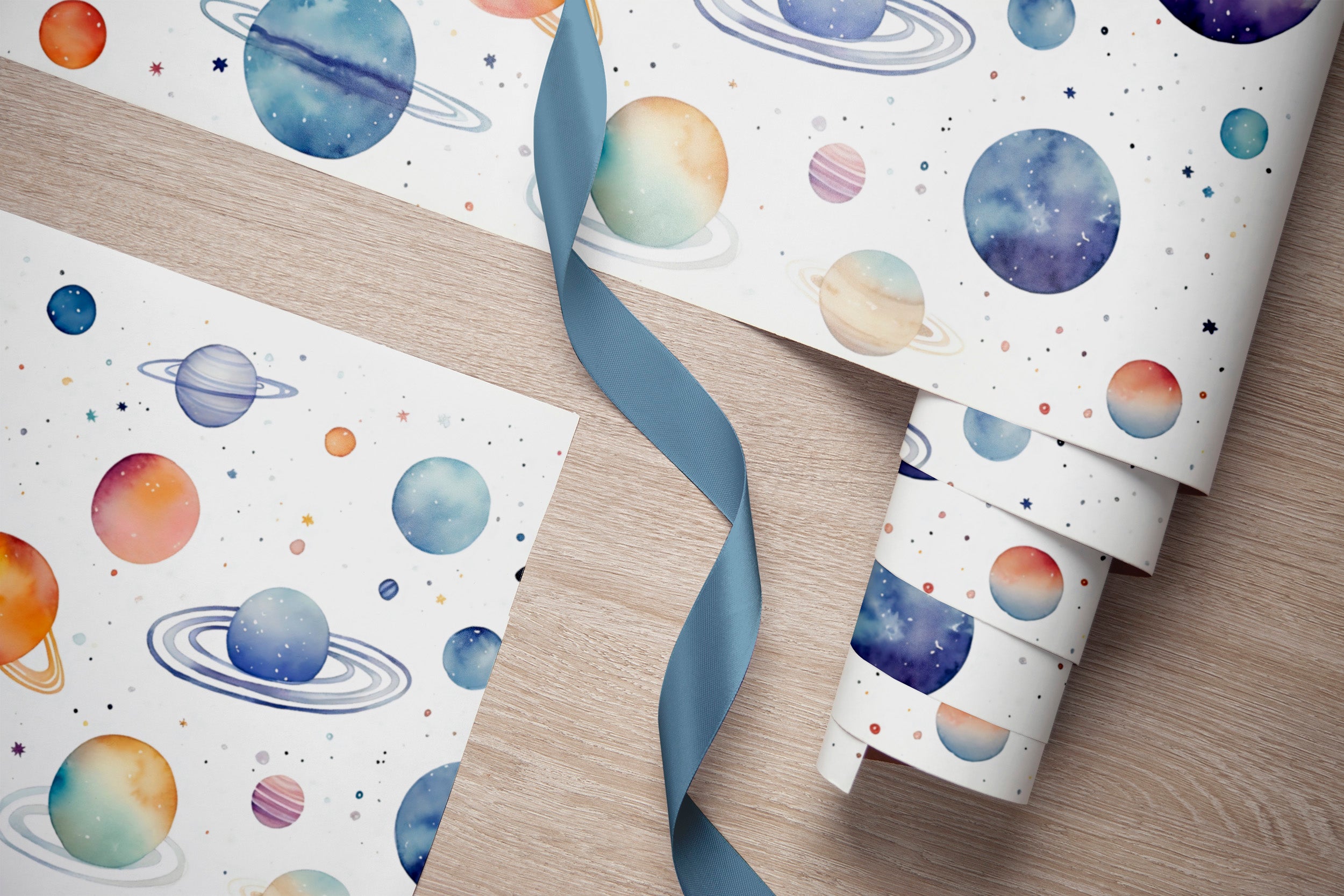 Vibrant Watercolor Planets Wall Decal