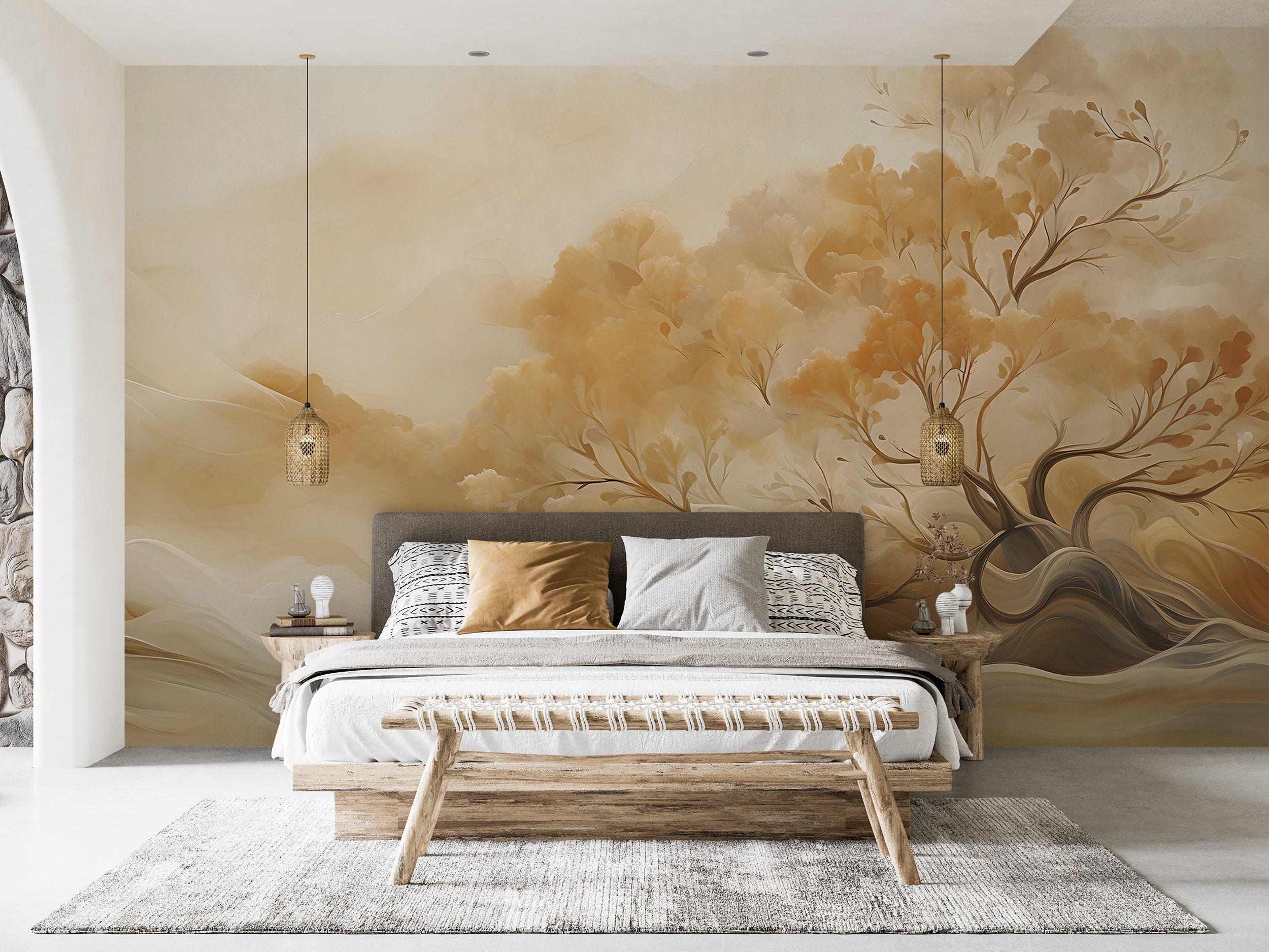 Oil Tree Wallpaper for Home Decor