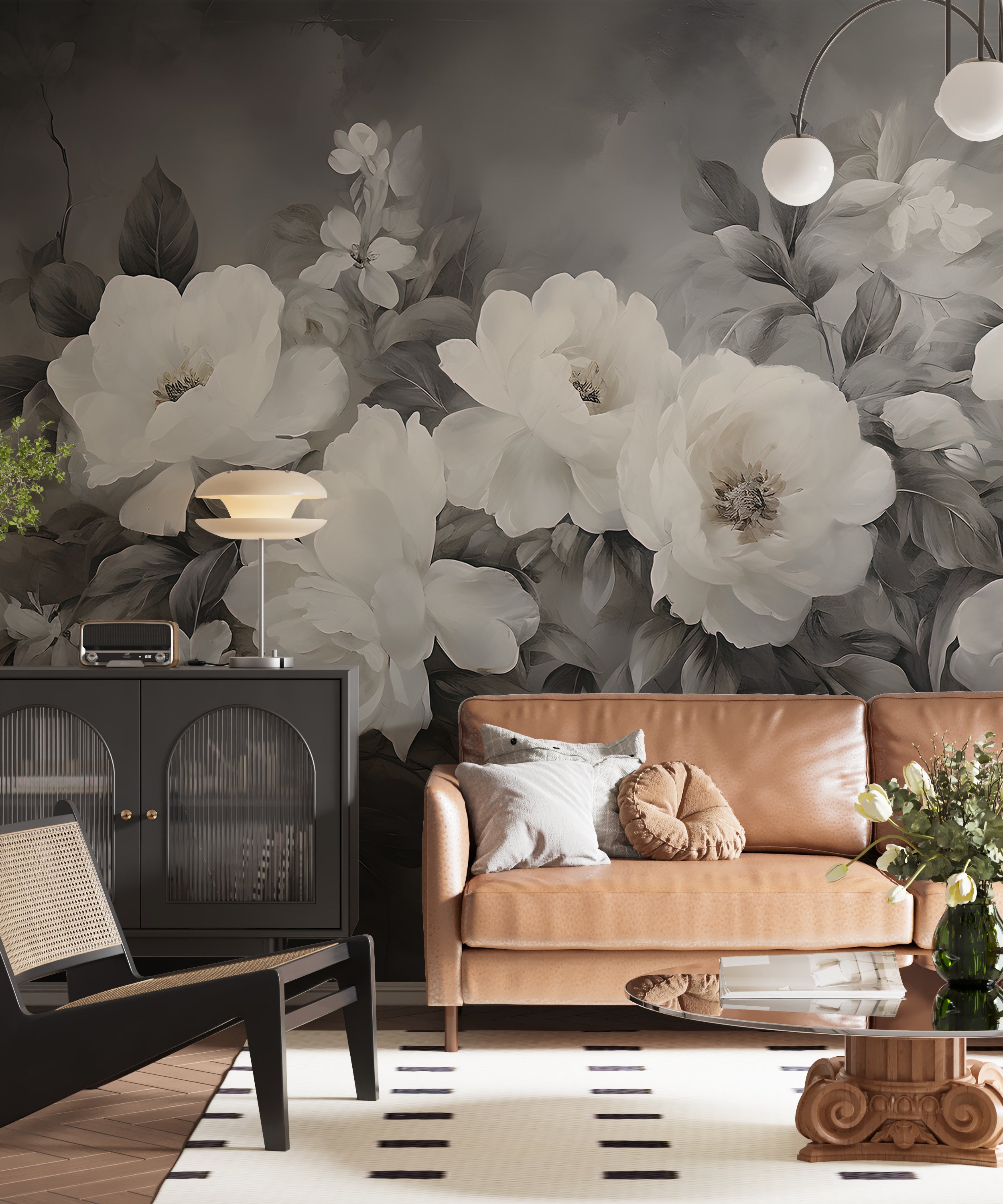 Dark Botanical Artistry in Wallpaper