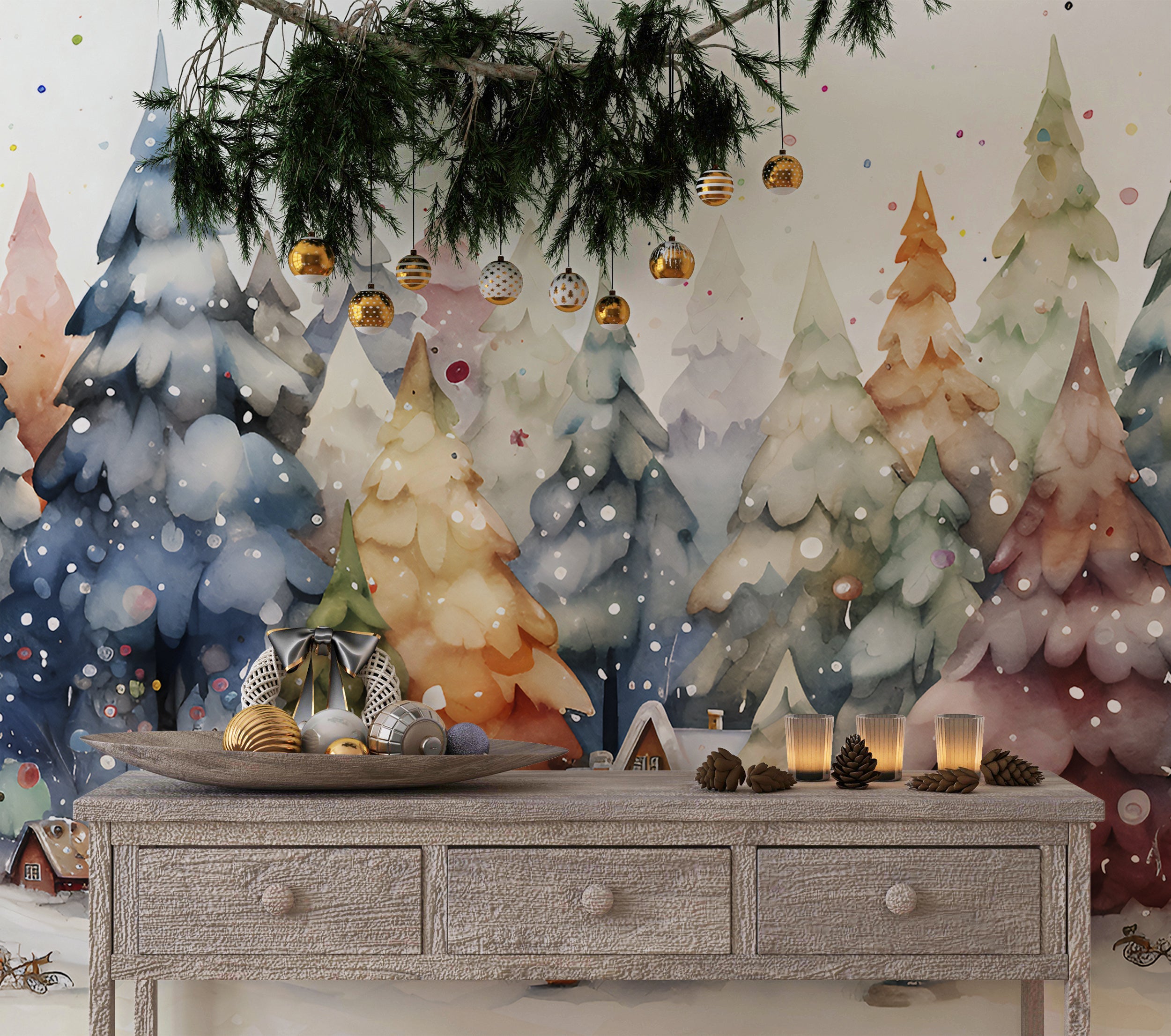Watercolor Fairytale Landscape Mural