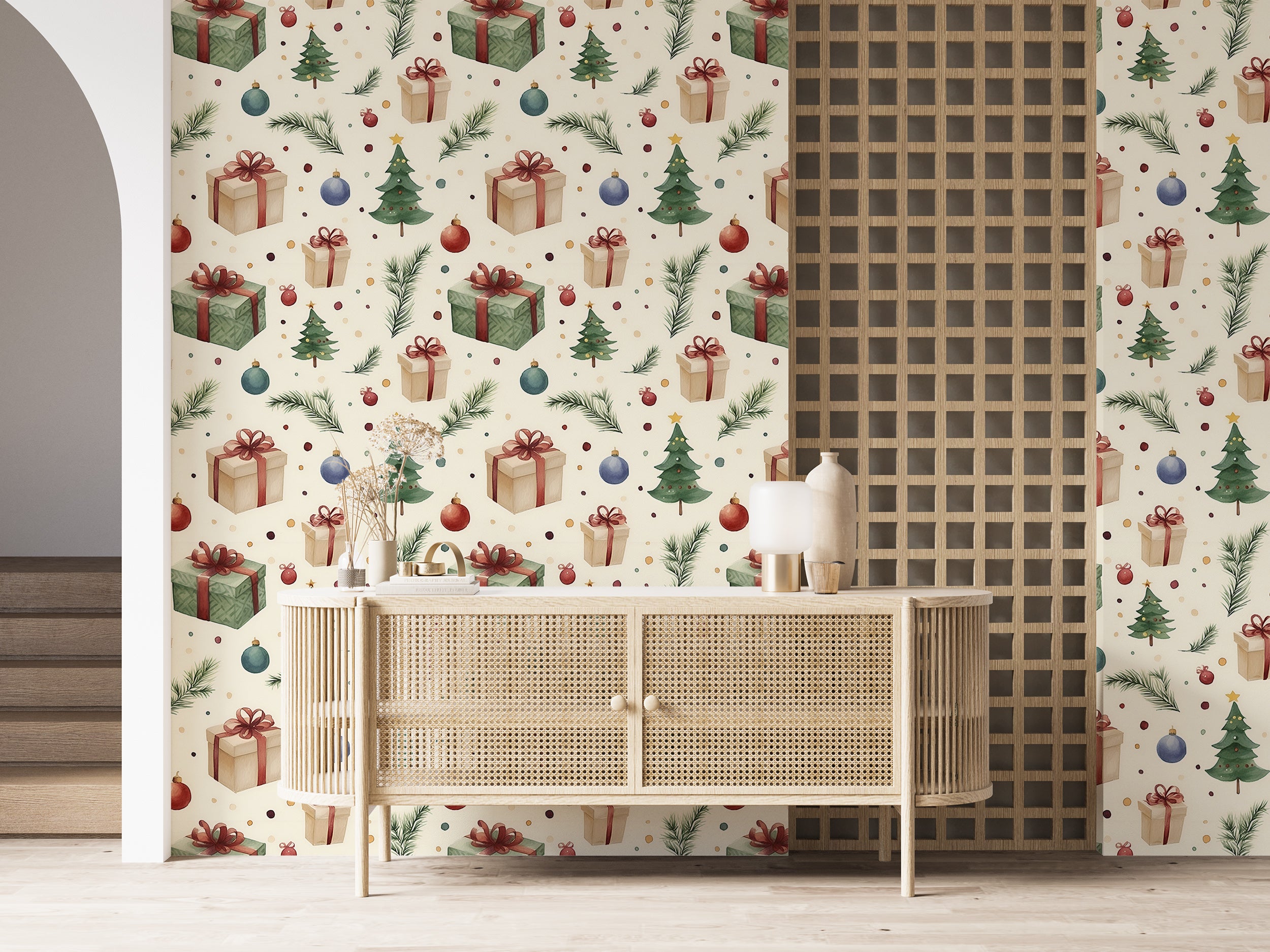 Removable Watercolor Christmas Wallpaper