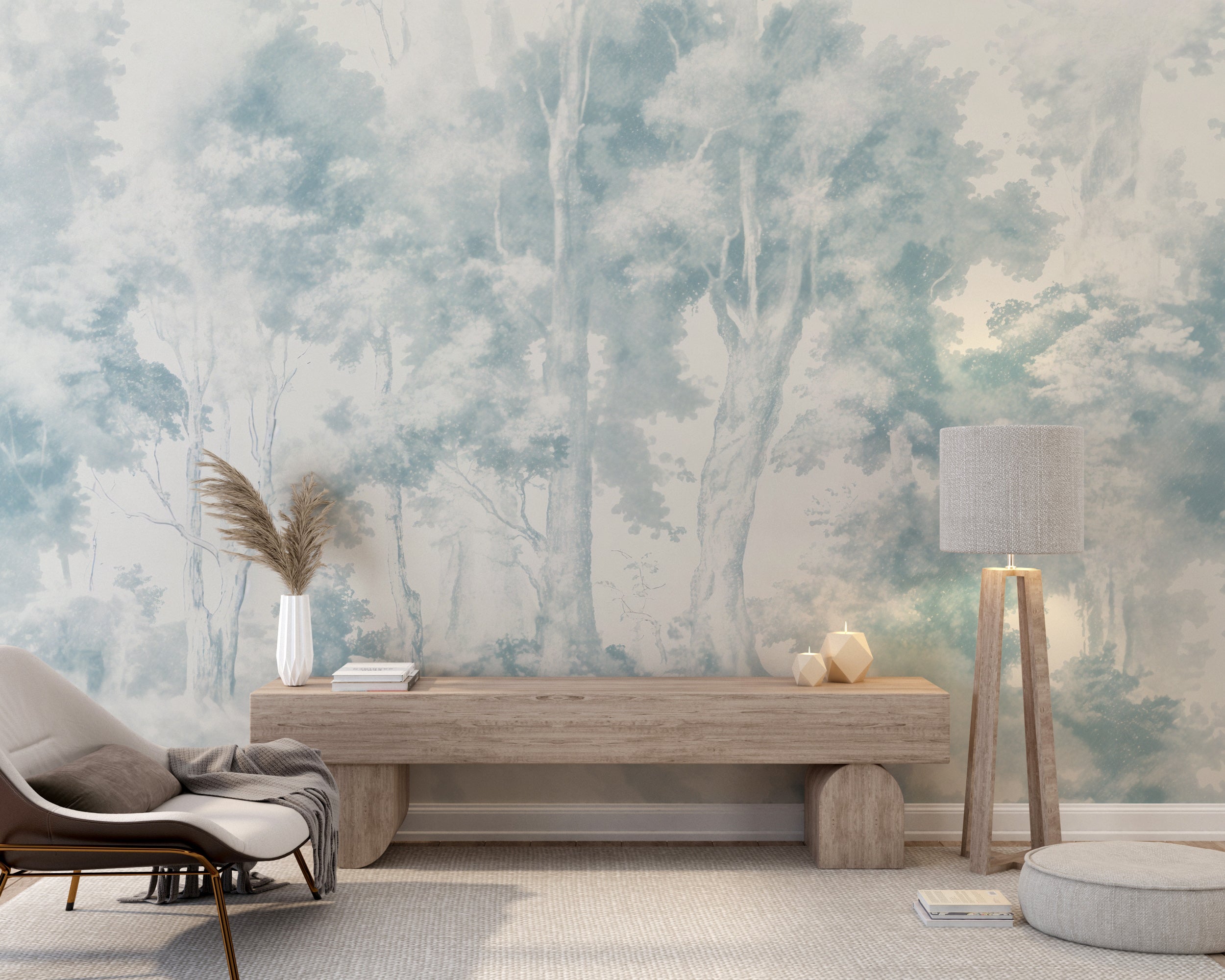 Classic Toil de Jouy forest mural
Subtle blue trees removable wallpaper