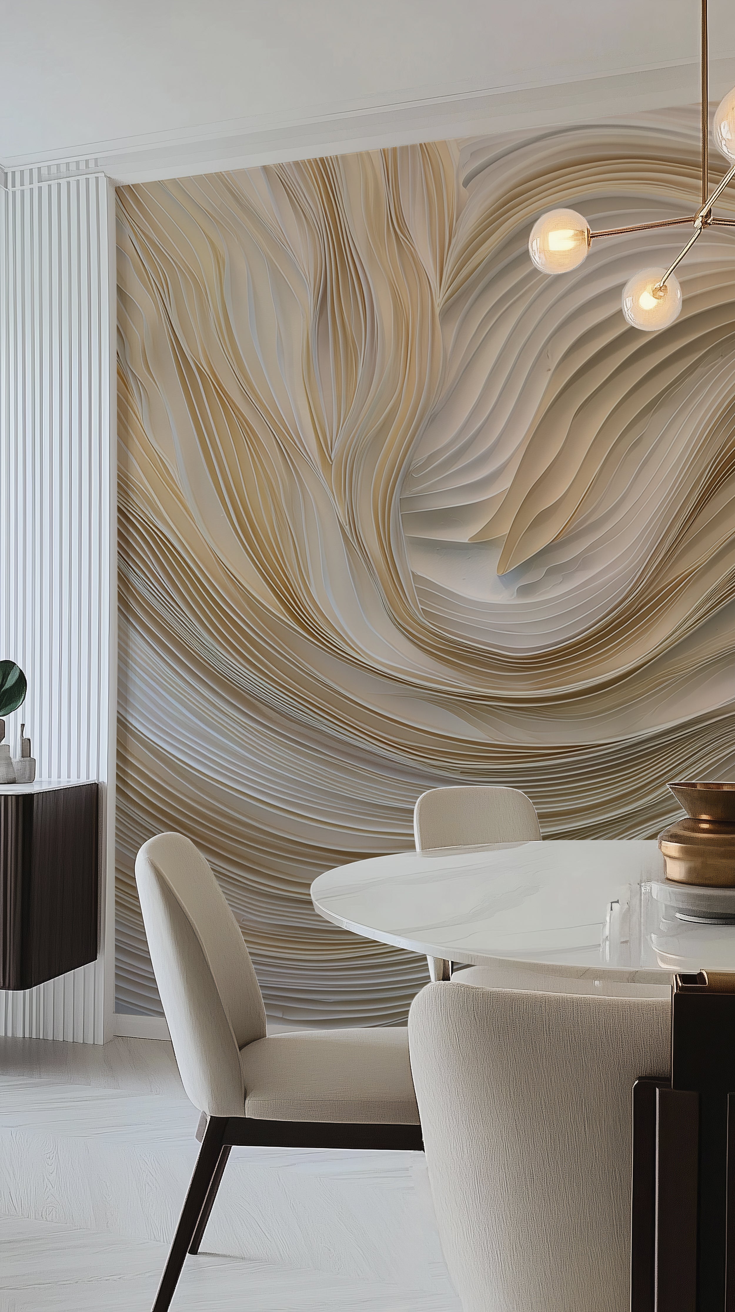 Minimalist wavy line mural design
Japandi accent wall peel and stick