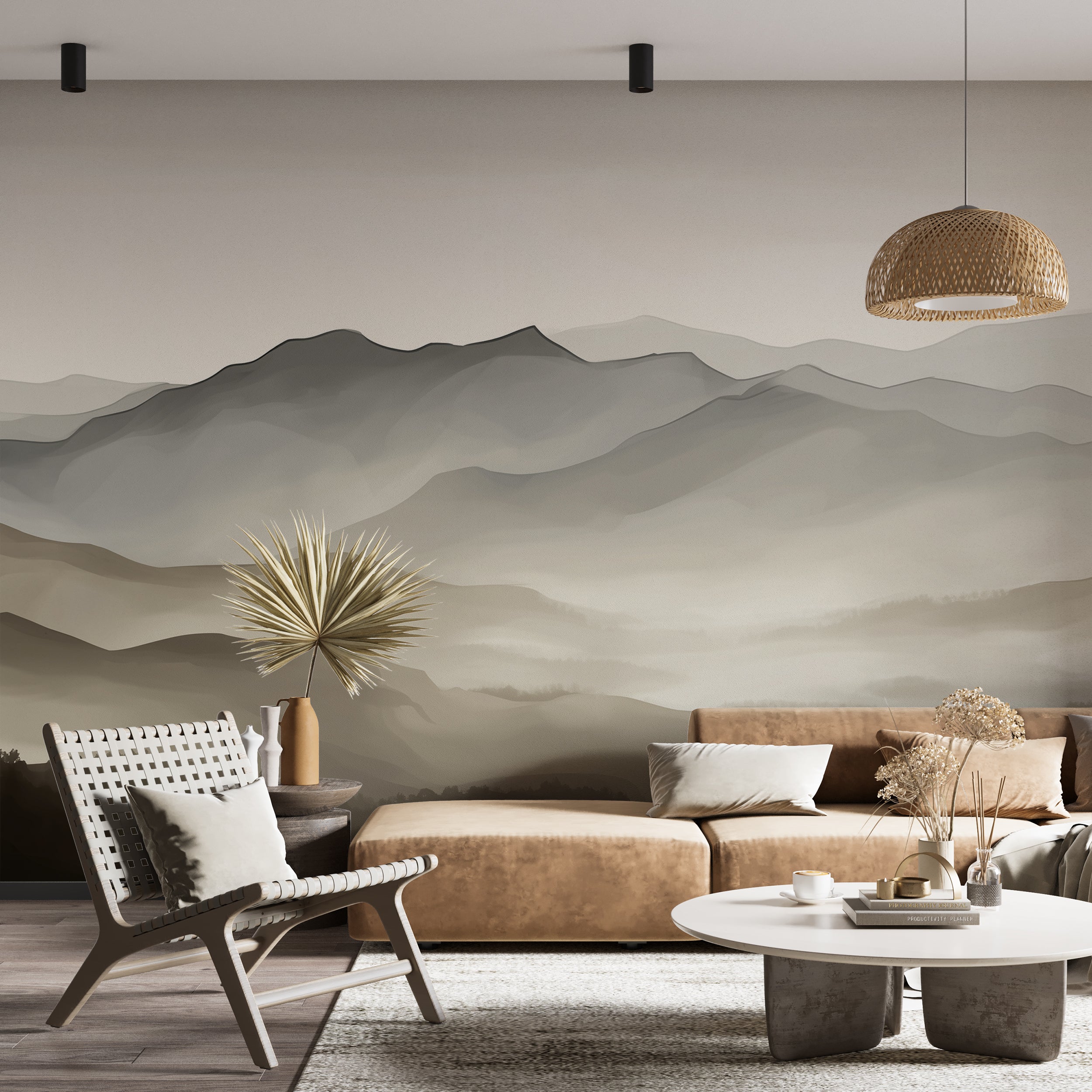 soft layered hills wall decor
beige and grey mountain design