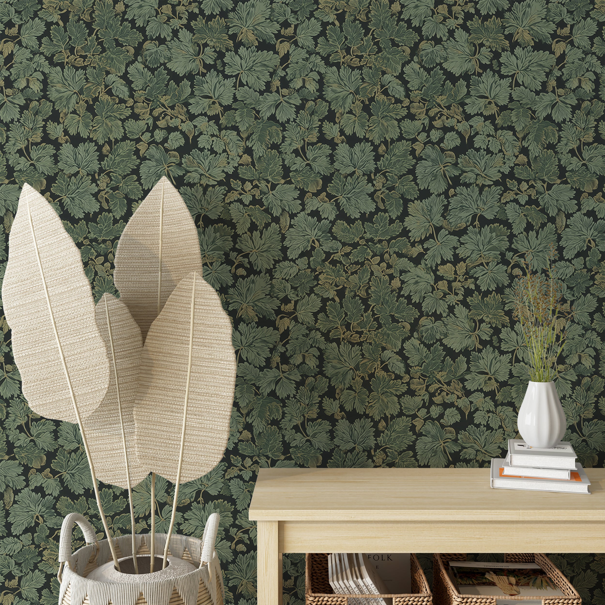 woodland plant wallpaper pattern
elegant forest foliage mural