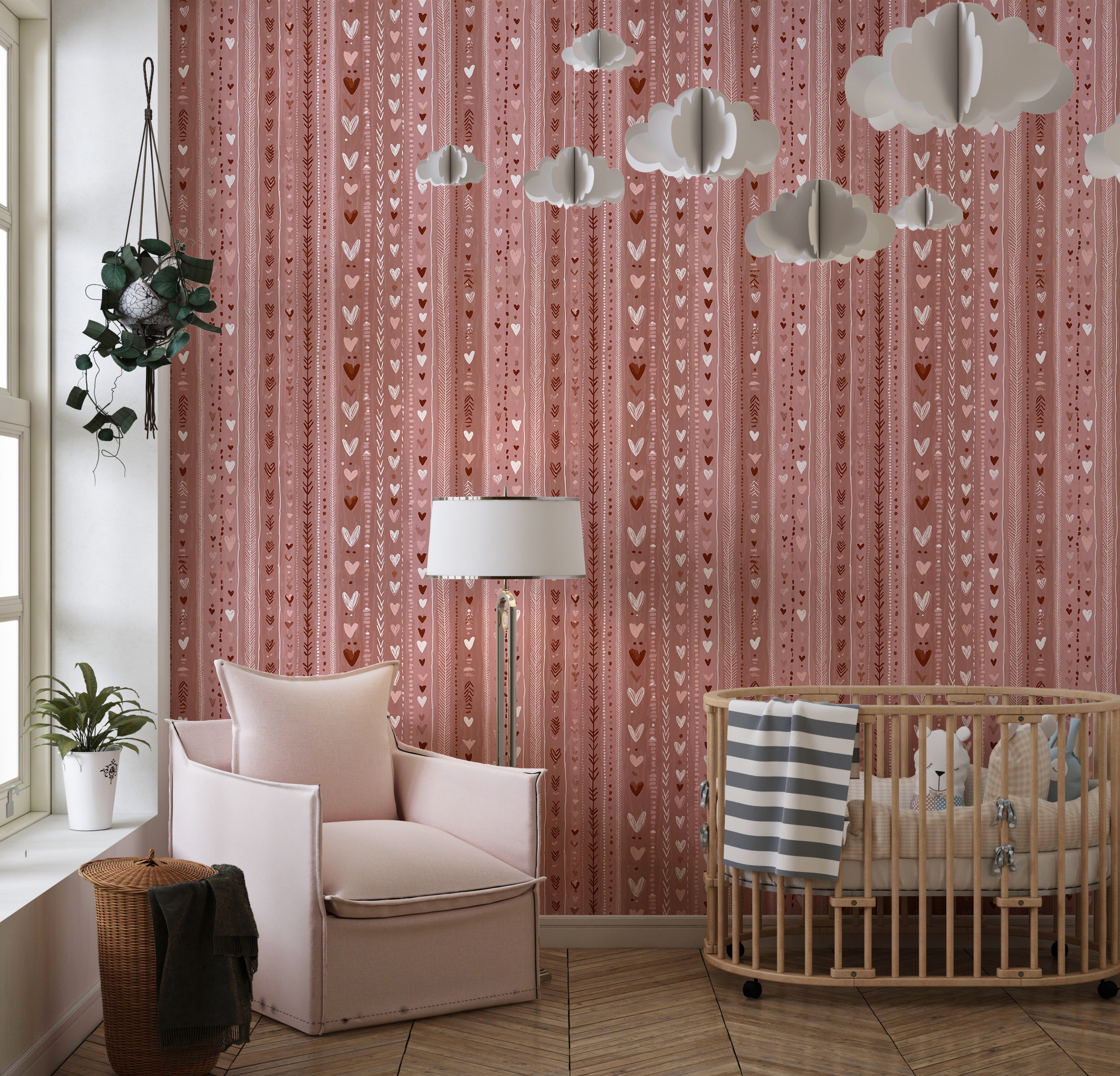 charming wallpaper for children’s bedroom
pink and white hand drawn hearts design