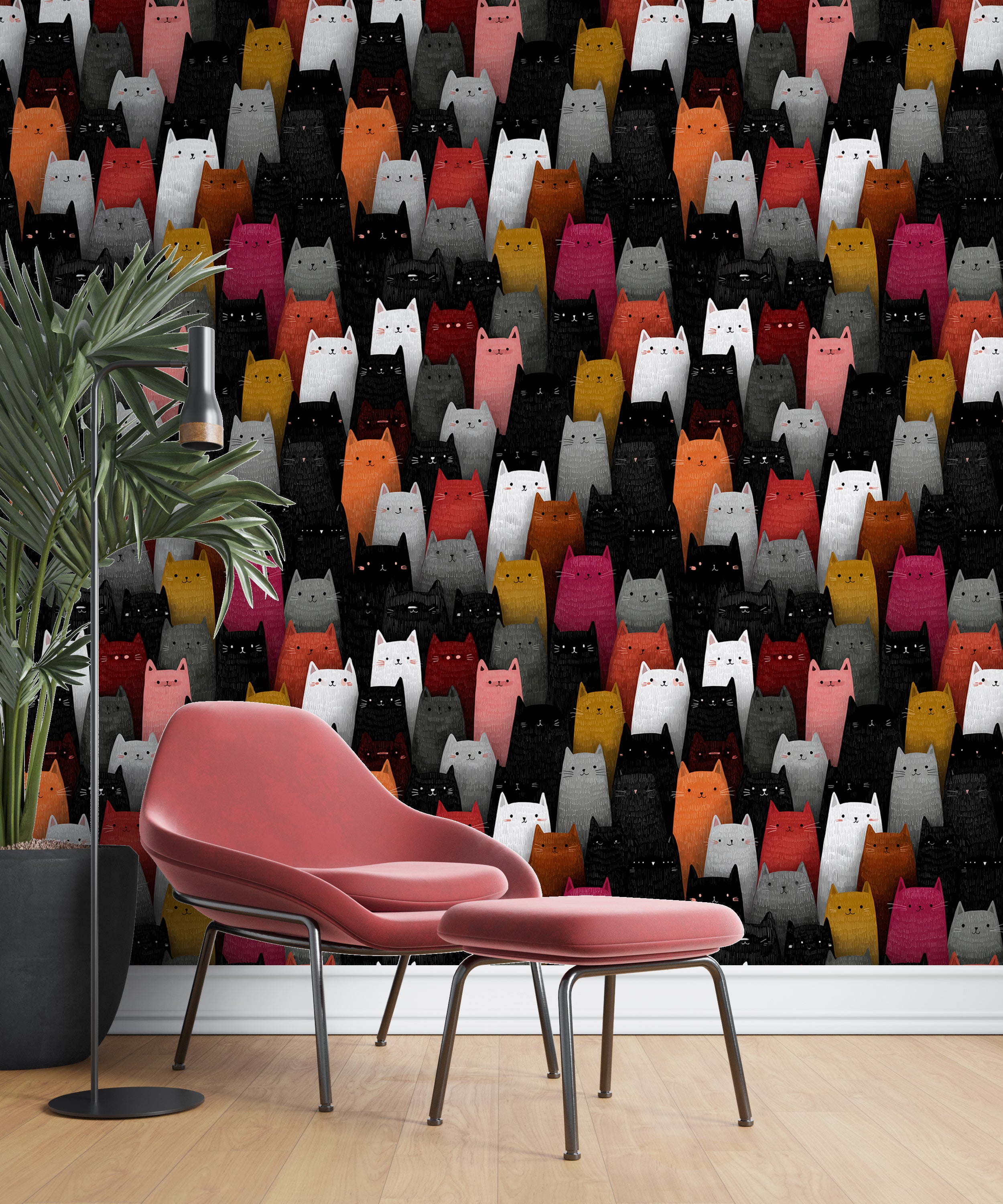 retro cat print wallpaper
quirky feline themed wall mural