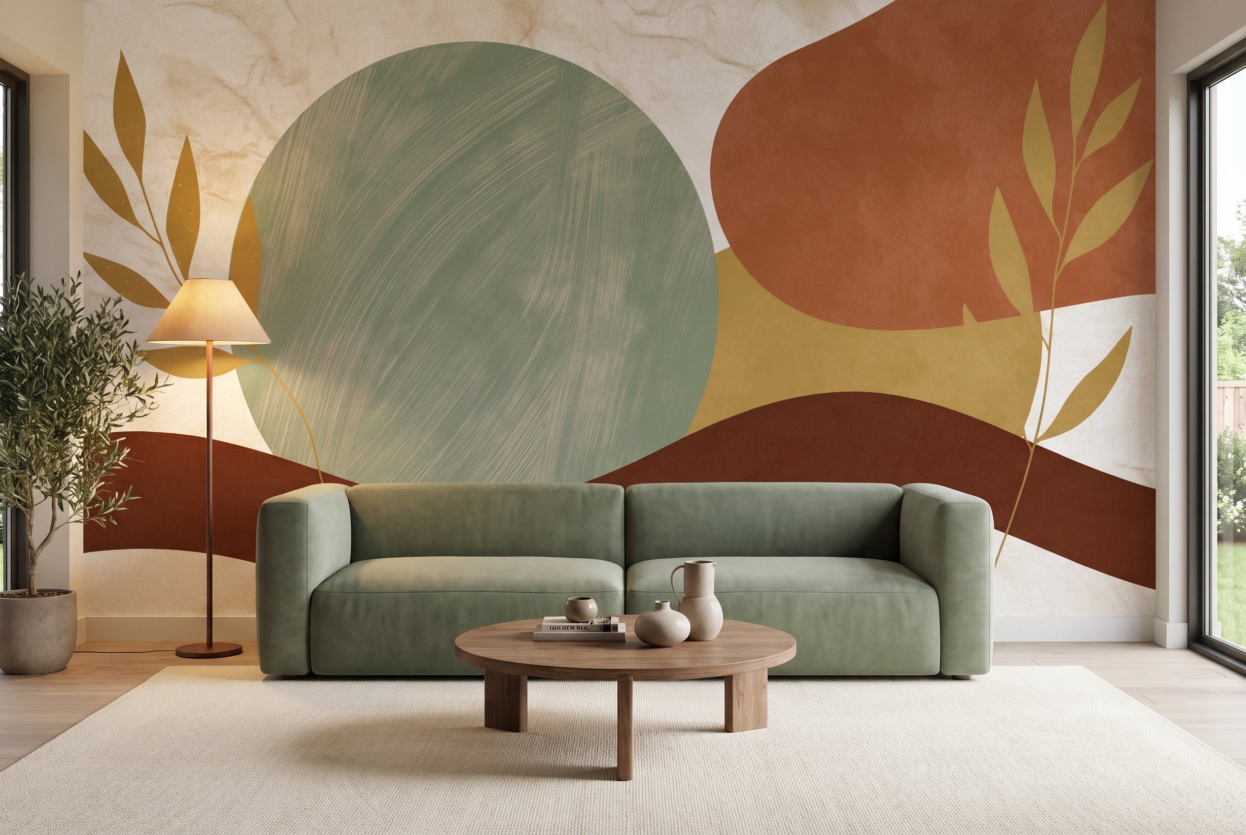 modern organic wallpaper terracotta and sage
artistic geometric wallpaper textured finish
