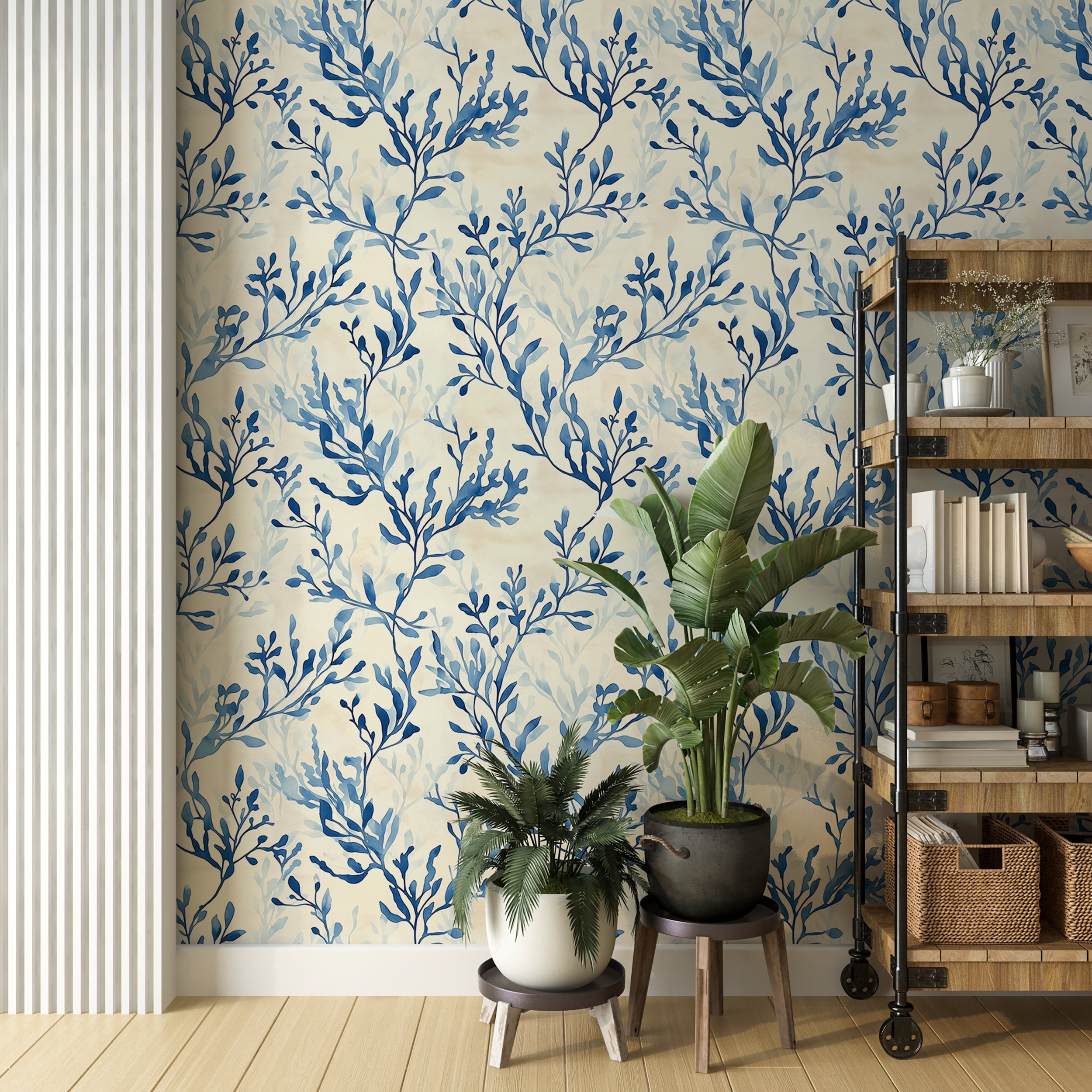 Underwater plant wallpaper for calming home decor
Peel and stick blue sea plants wallpaper for coastal rooms