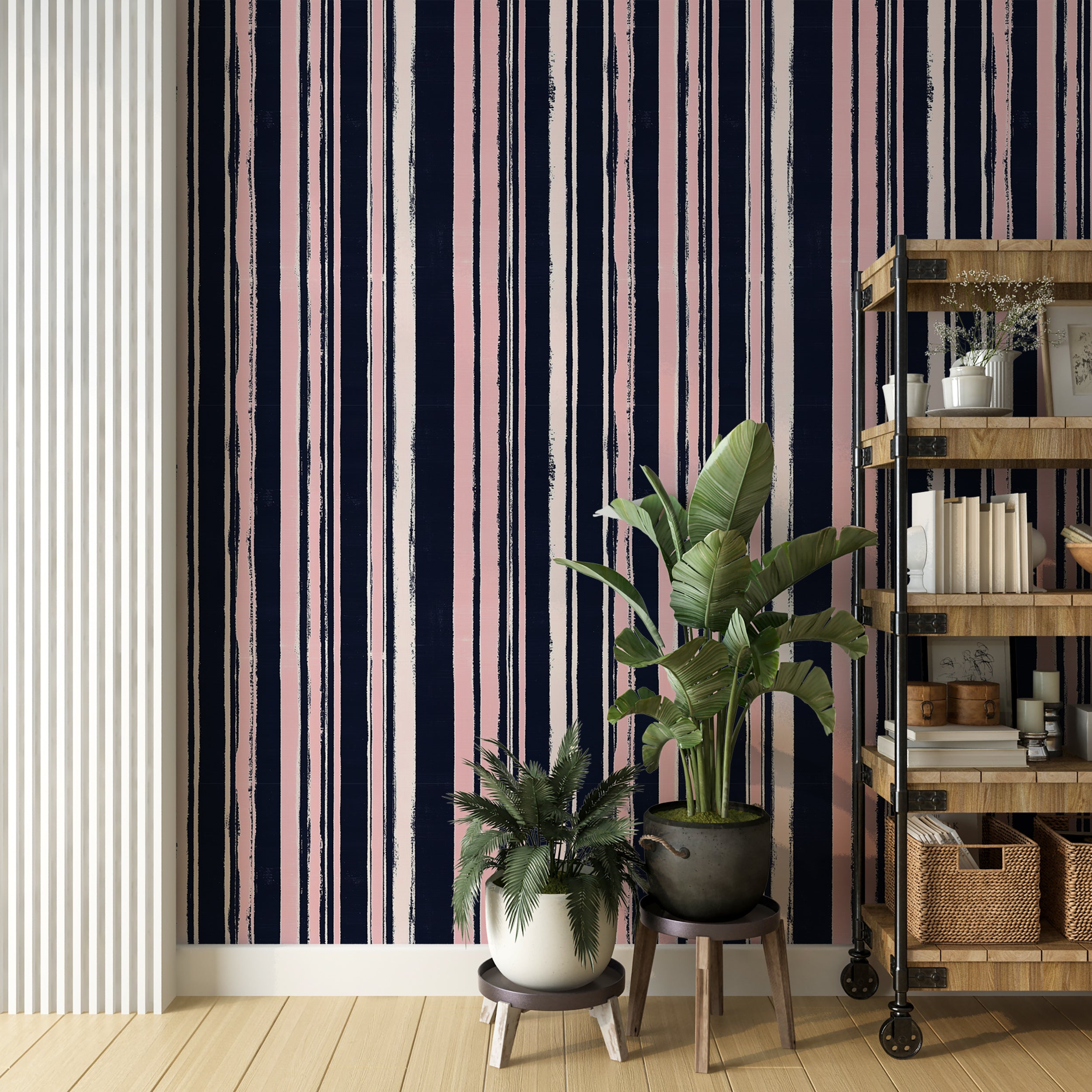 Peel and stick vintage wallpaper with blue and pink stripes
Vertical striped wallpaper for a sophisticated look