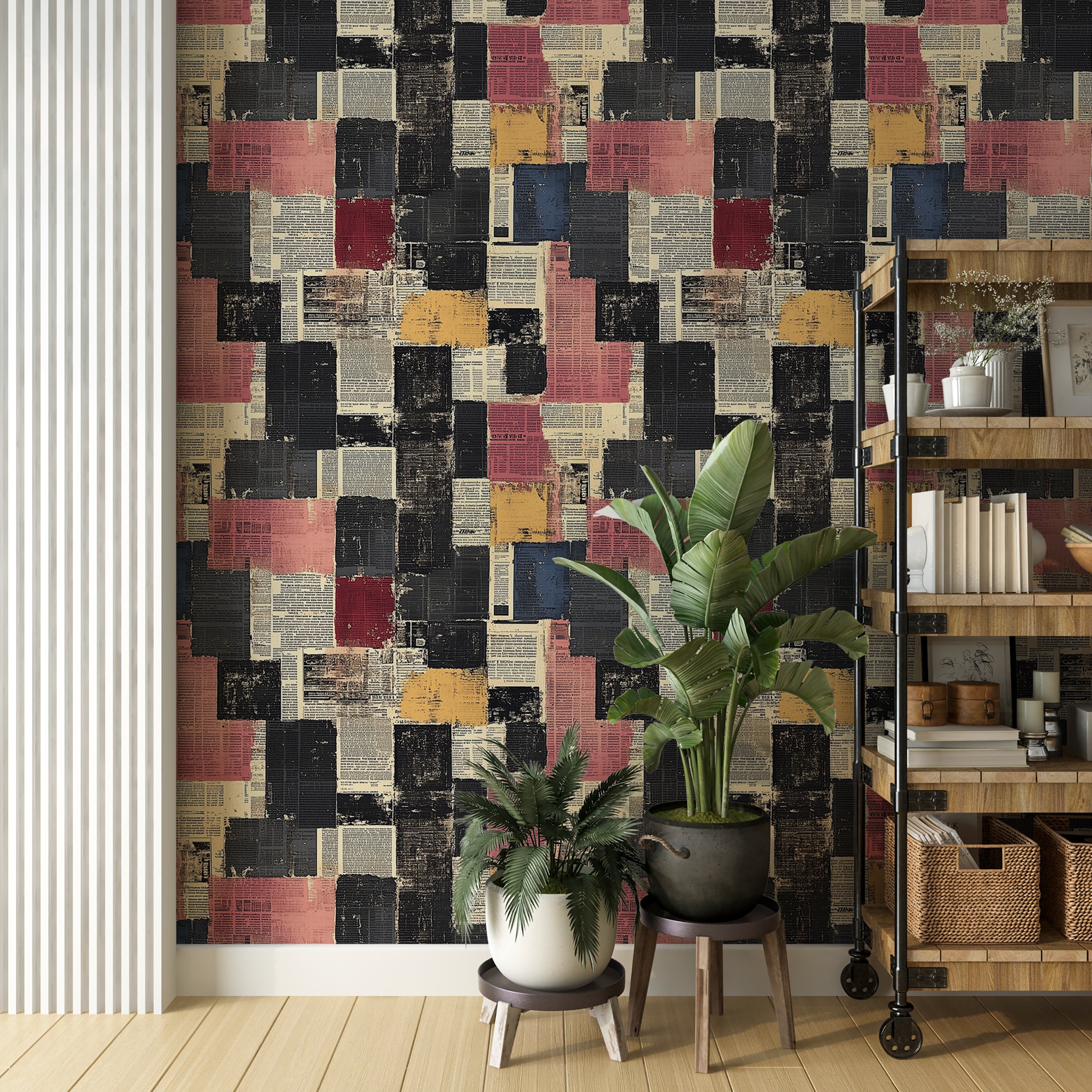 Vibrant newspaper wallpaper for a retro art-inspired room
Easy-to-remove newspaper wallpaper for contemporary decor