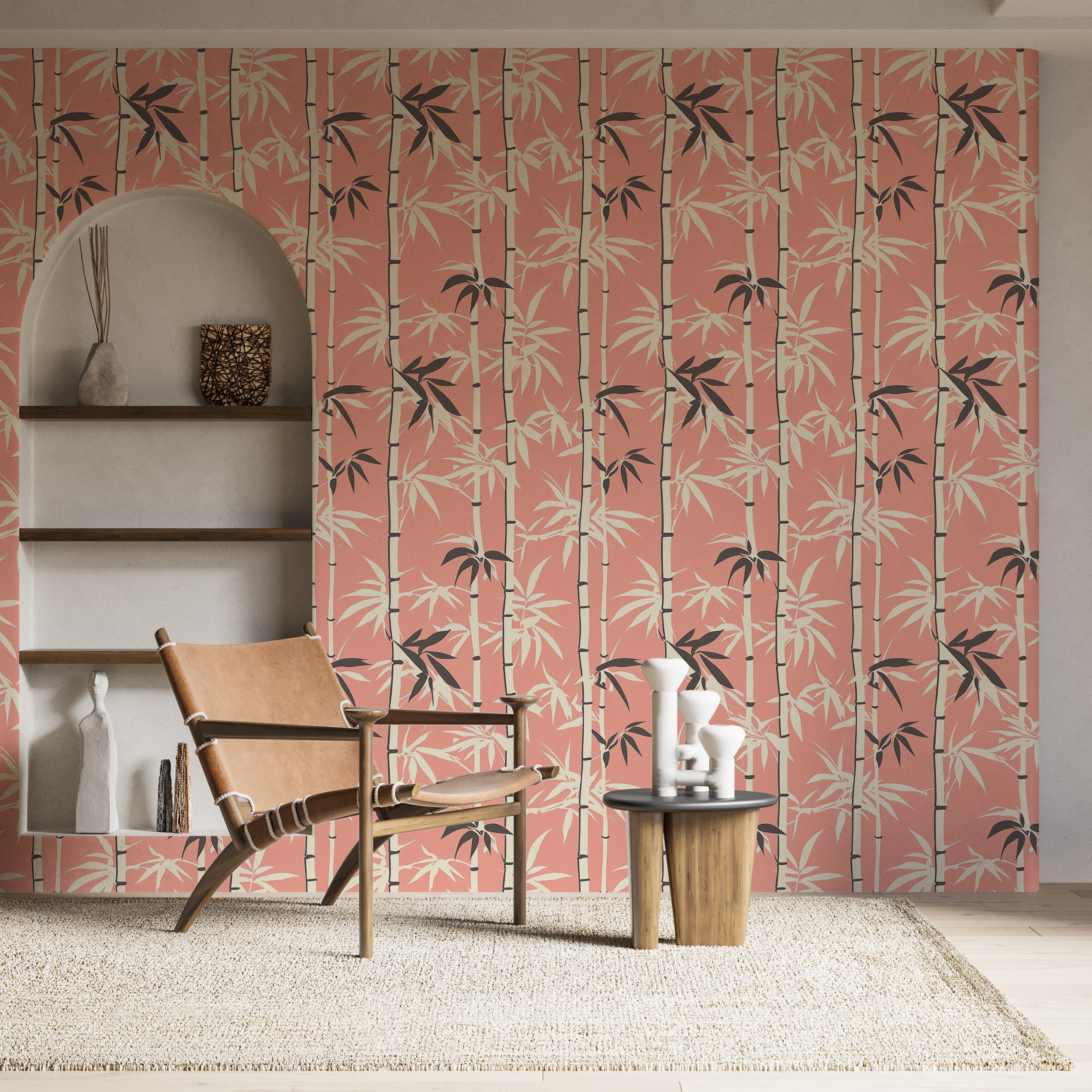 Retro-inspired bamboo wall covering.
Chic bamboo design for bedrooms.