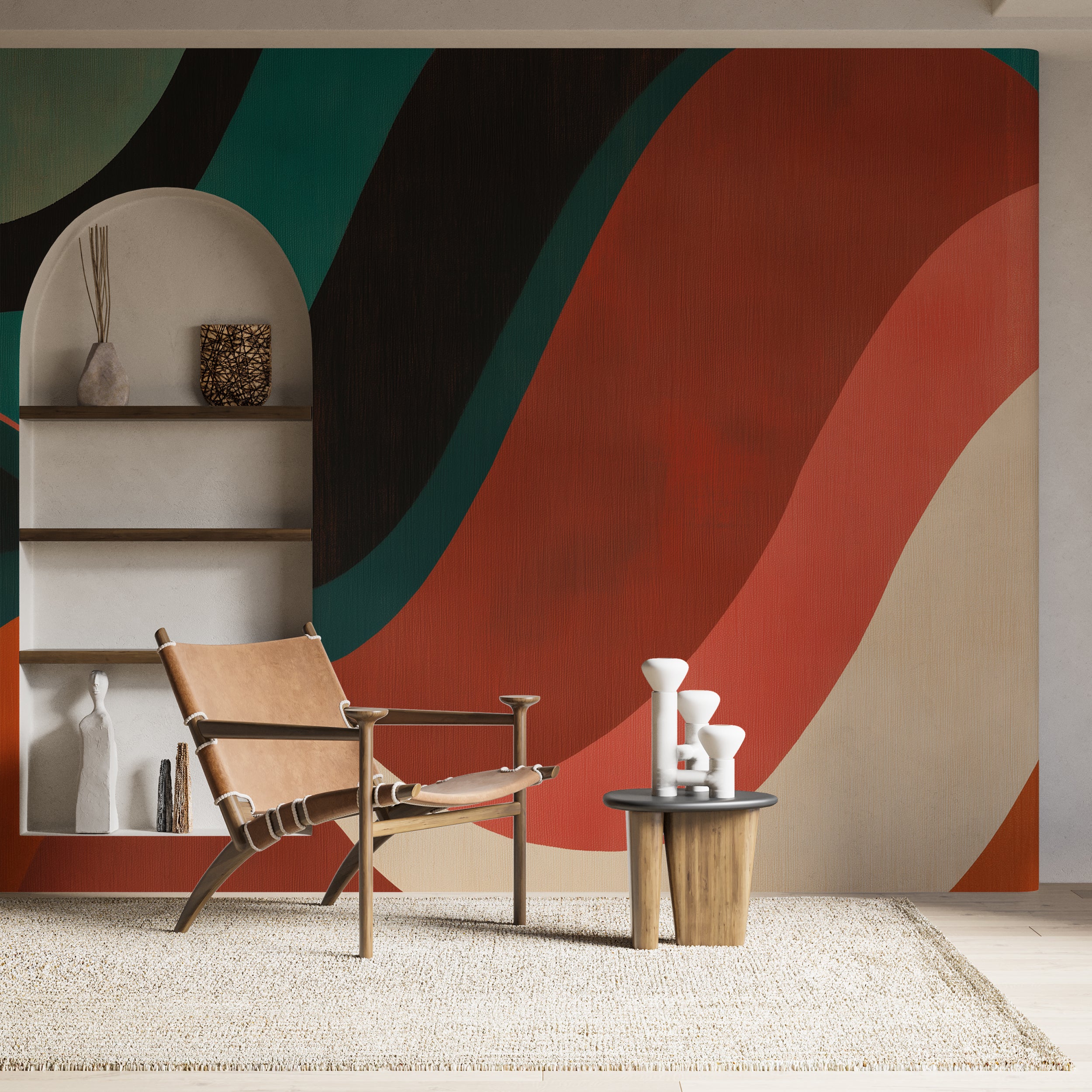 Colorful contemporary accent wall mural.
Energy-infused abstract wallpaper design.