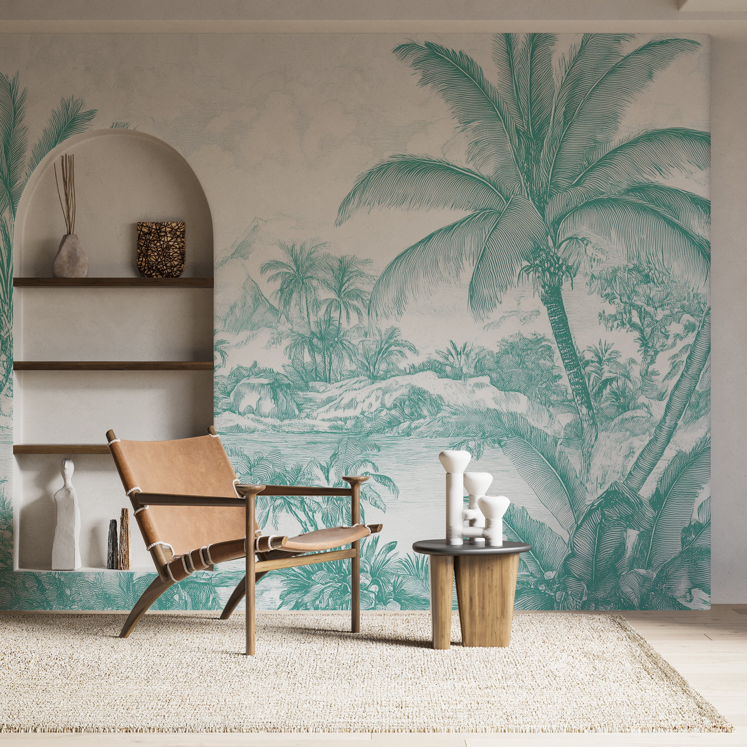 Sophisticated jungle wallpaper.
Nature-inspired monochrome wall decor.