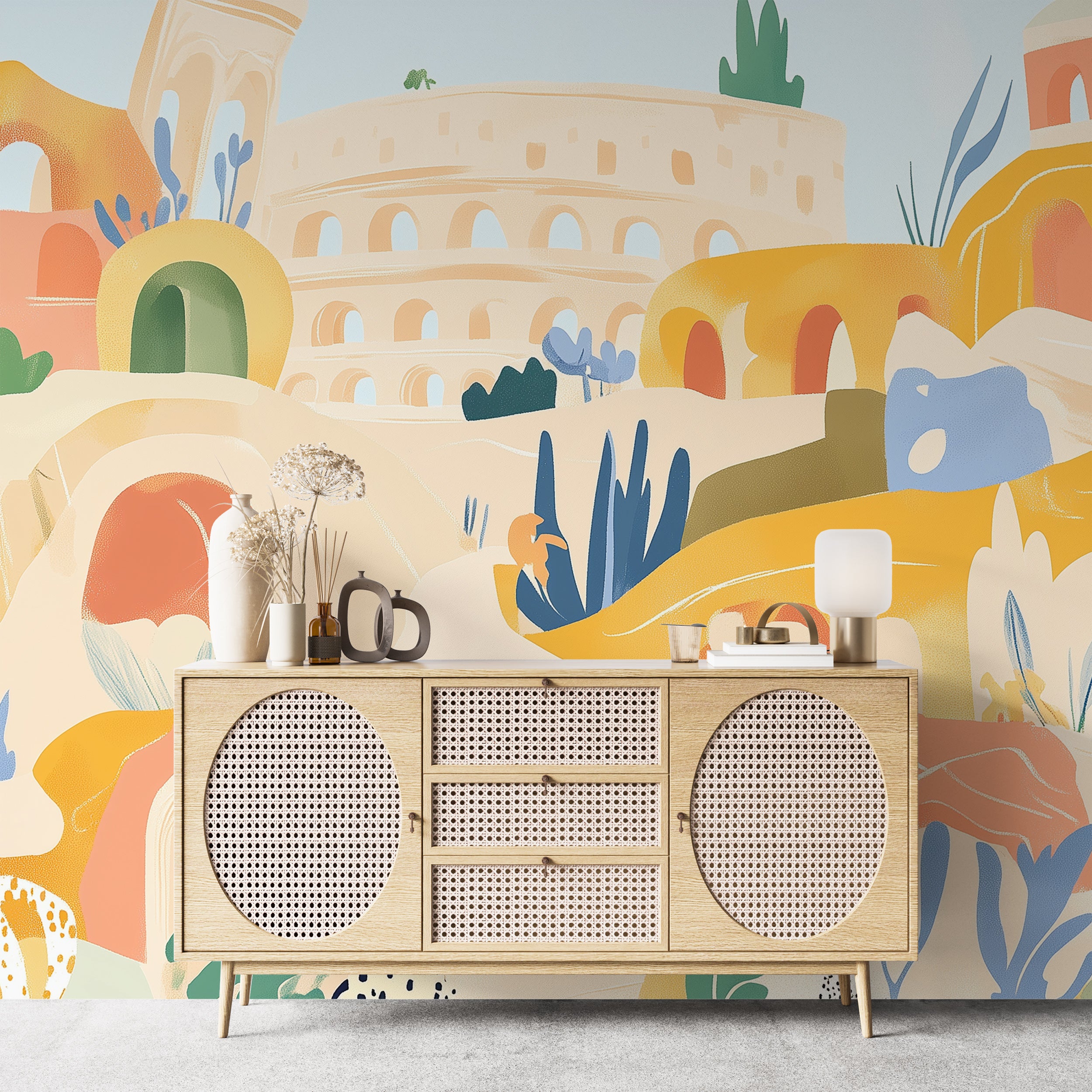 Contemporary Italian city wallpaper.
Peel-and-stick Rome art mural.