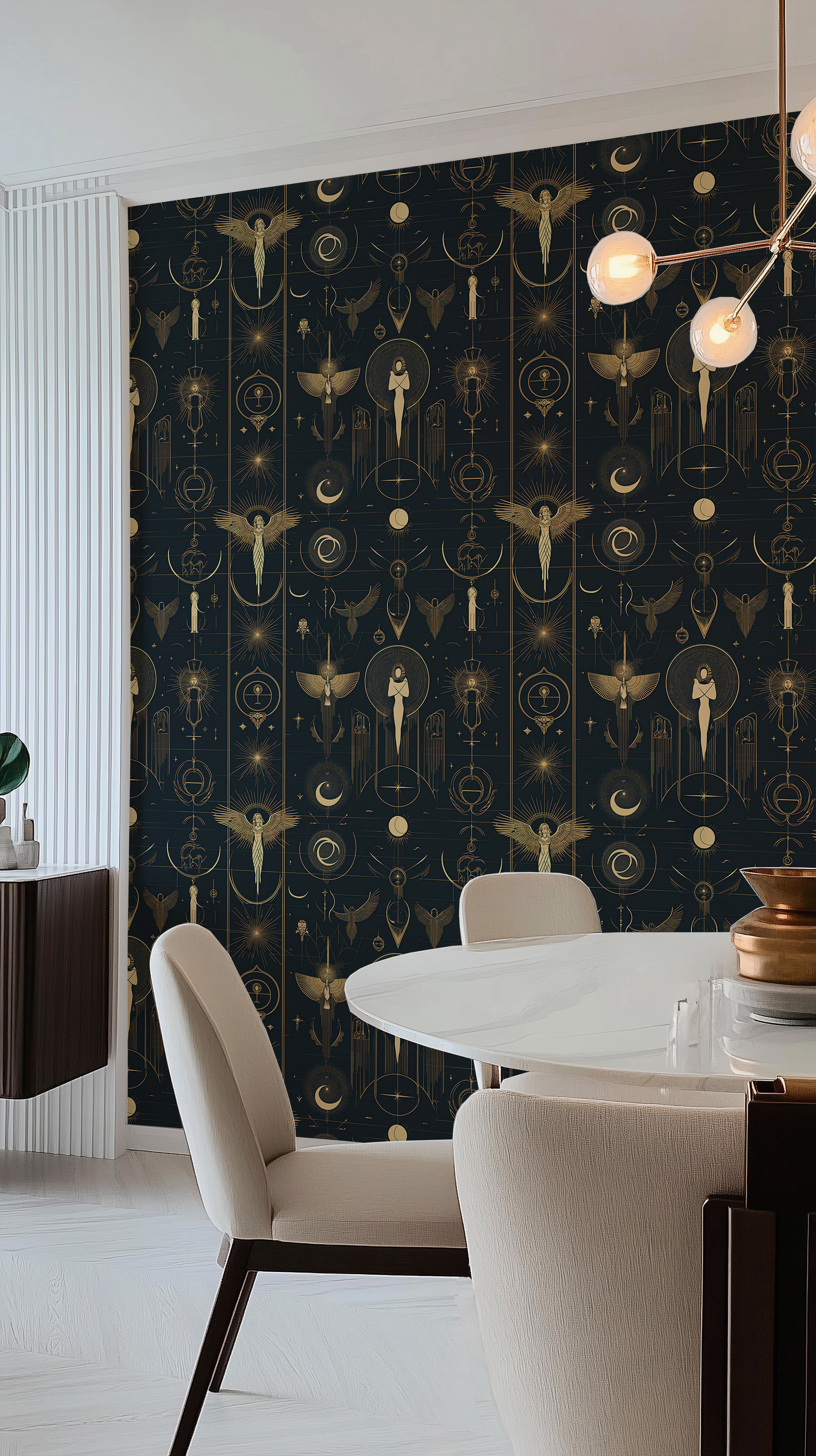 Astrology-themed wallpaper for bedrooms.
Zodiac constellation peel-and-stick mural.