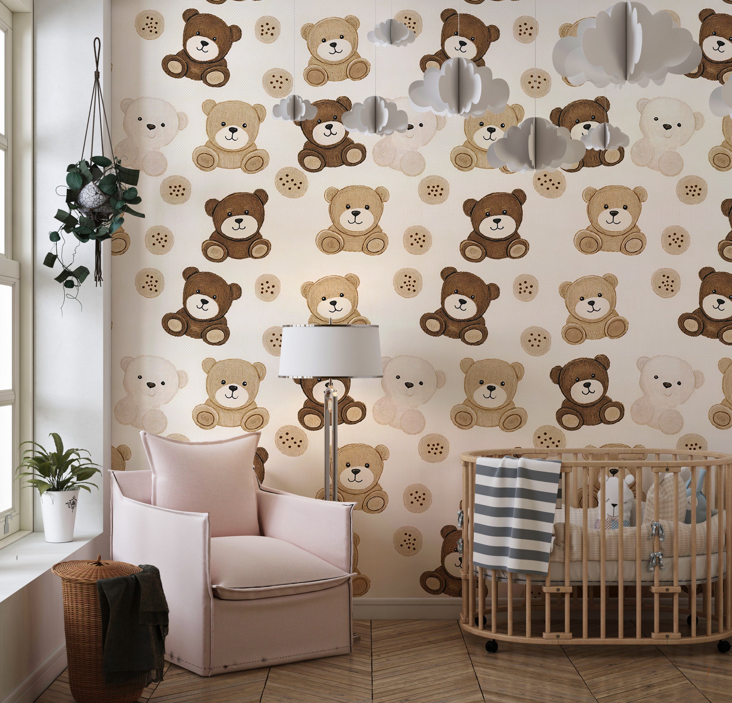 Removable animal-themed wallpaper.
Adorable nursery animal design wall art.