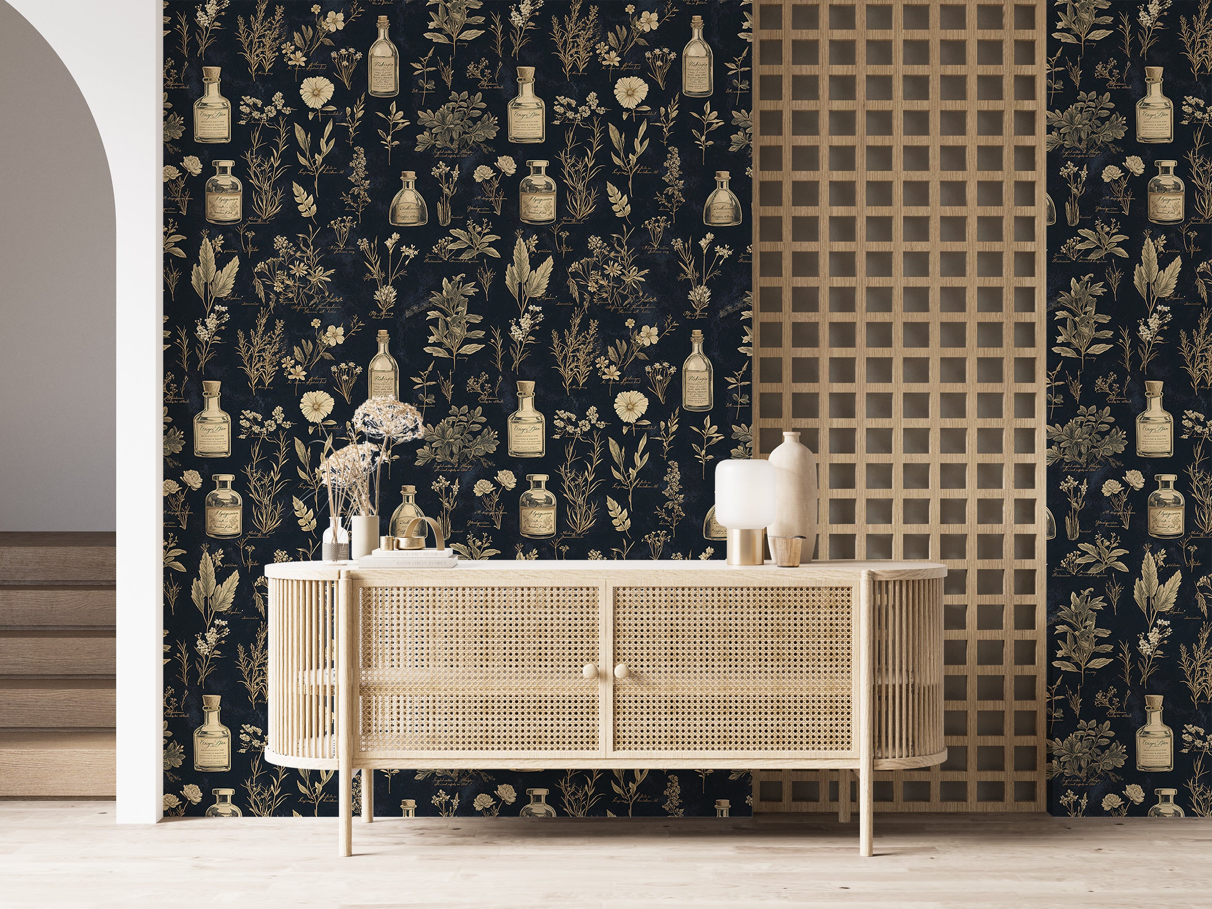 Unique alchemy wall mural for home decor.
Dark mystical symbols wallpaper.