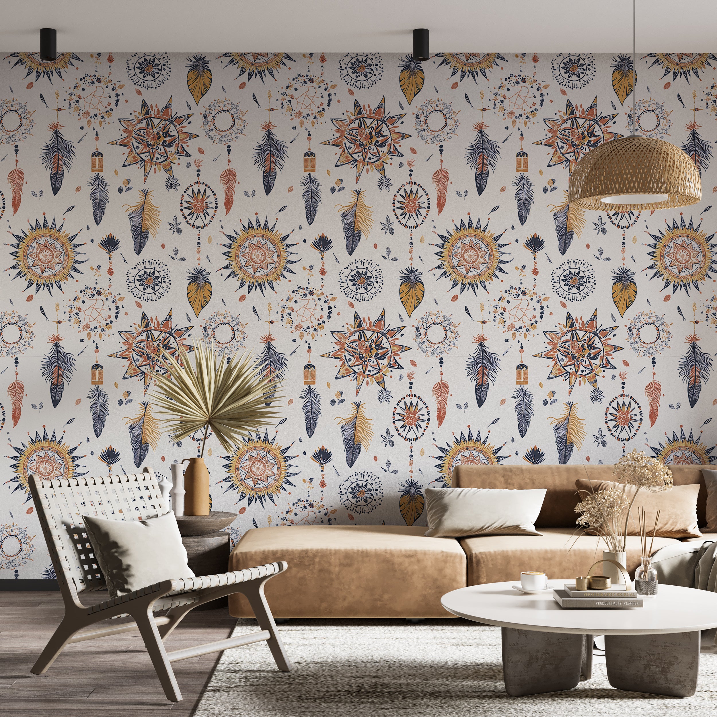 Spiritual and mystical wall art.
Unique abstract boho pattern wallpaper.