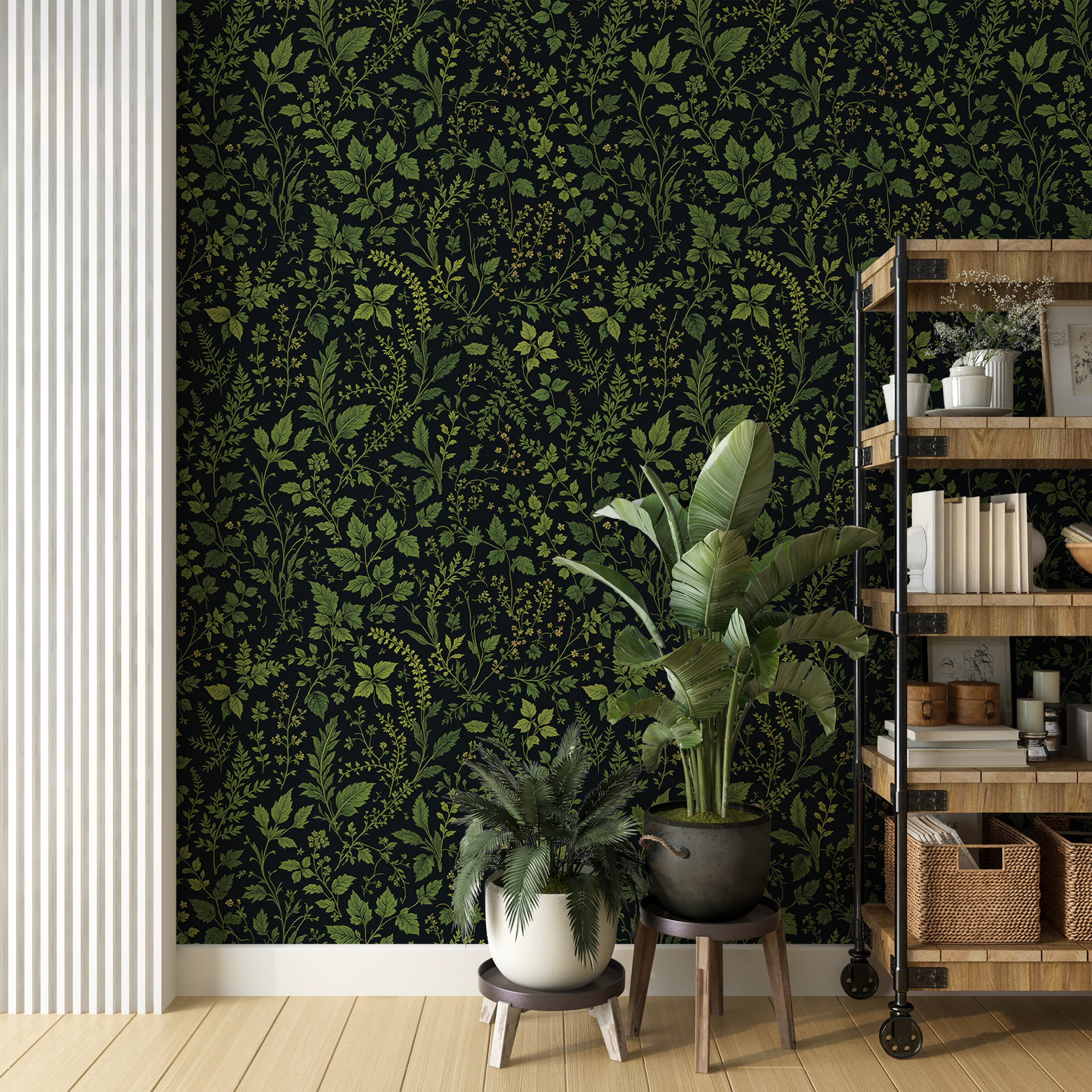 Dark Botanical Forest Fern Wallpaper, Green Fern Wall Decor, Lush Plant and Leaf Design, Peel and Stick Nature-Inspired Wallpaper