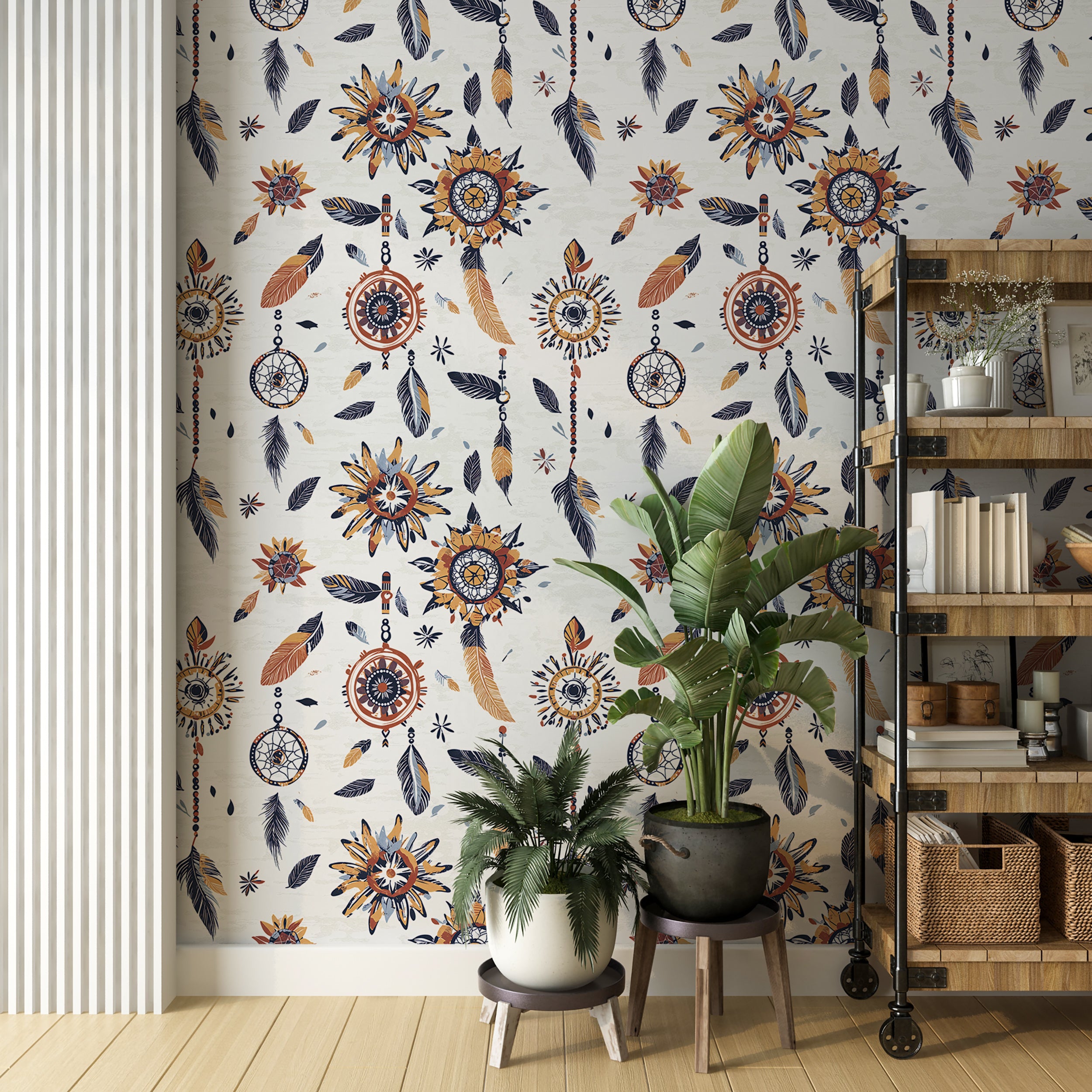 Mystical dreamcatcher wallpaper.
Boho-chic mural for bedrooms.