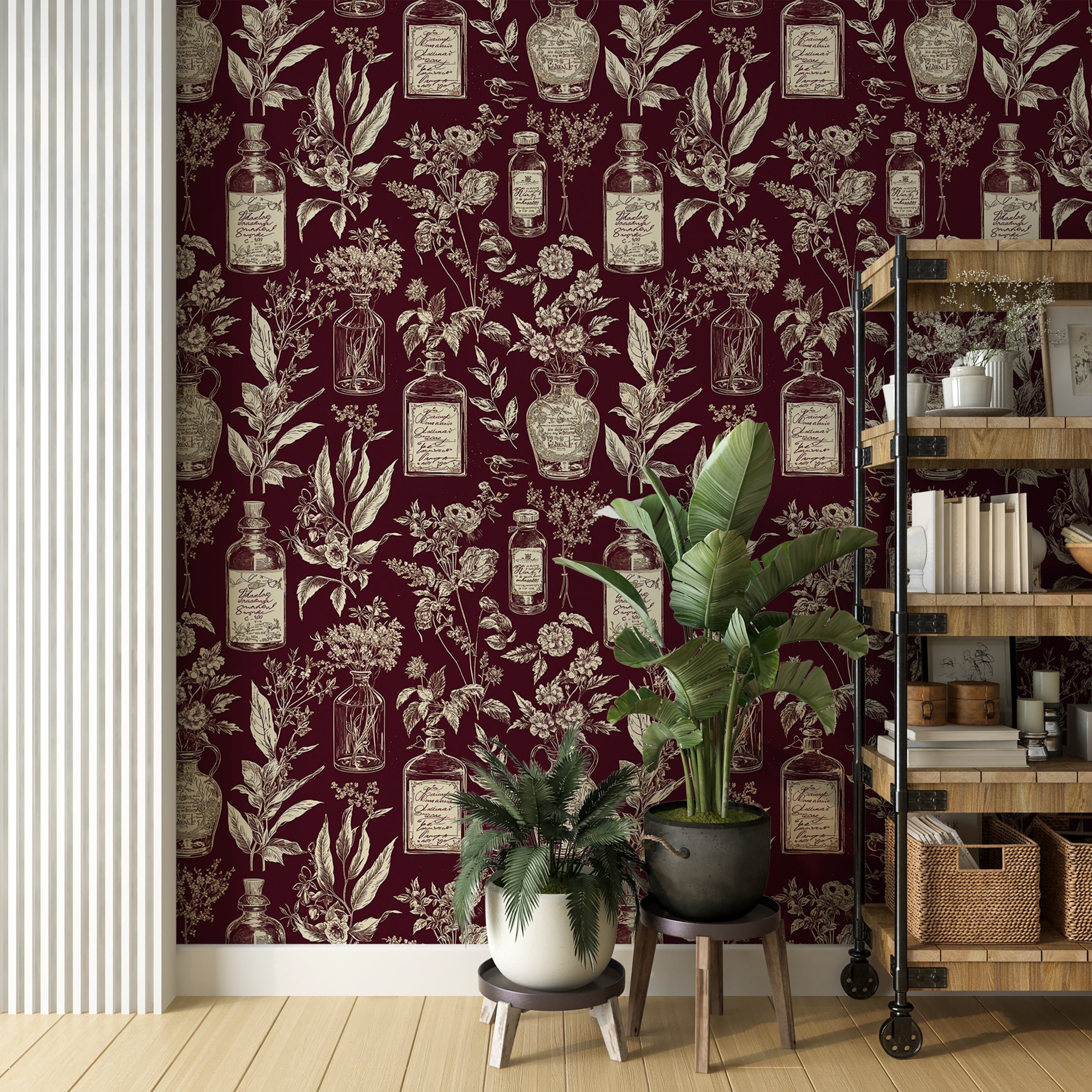 Mystical herb wallpaper for rooms.
Alchemy and botanical symbols wallpaper.