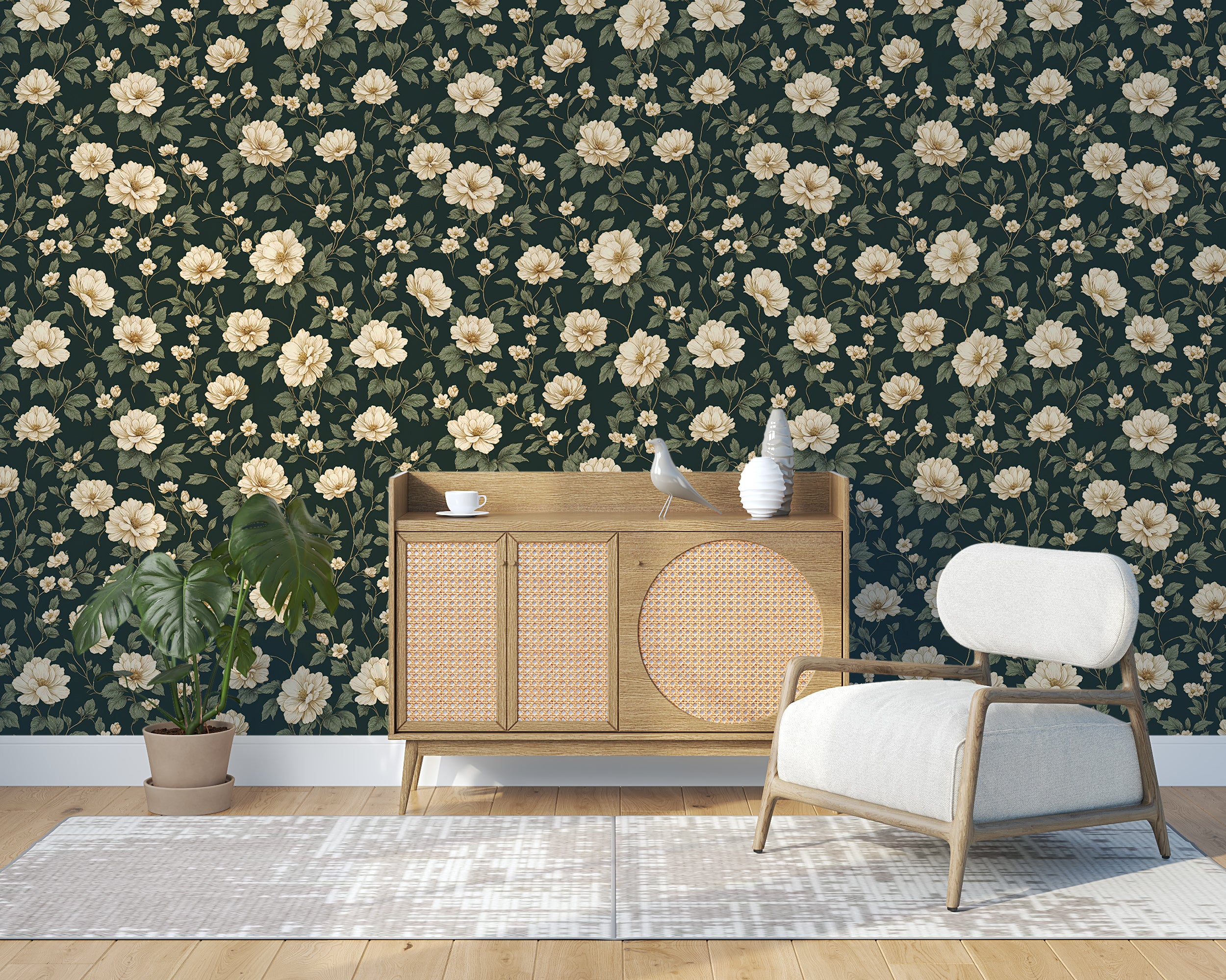 Removable floral wall covering for homes.
Elegant peony floral design mural.