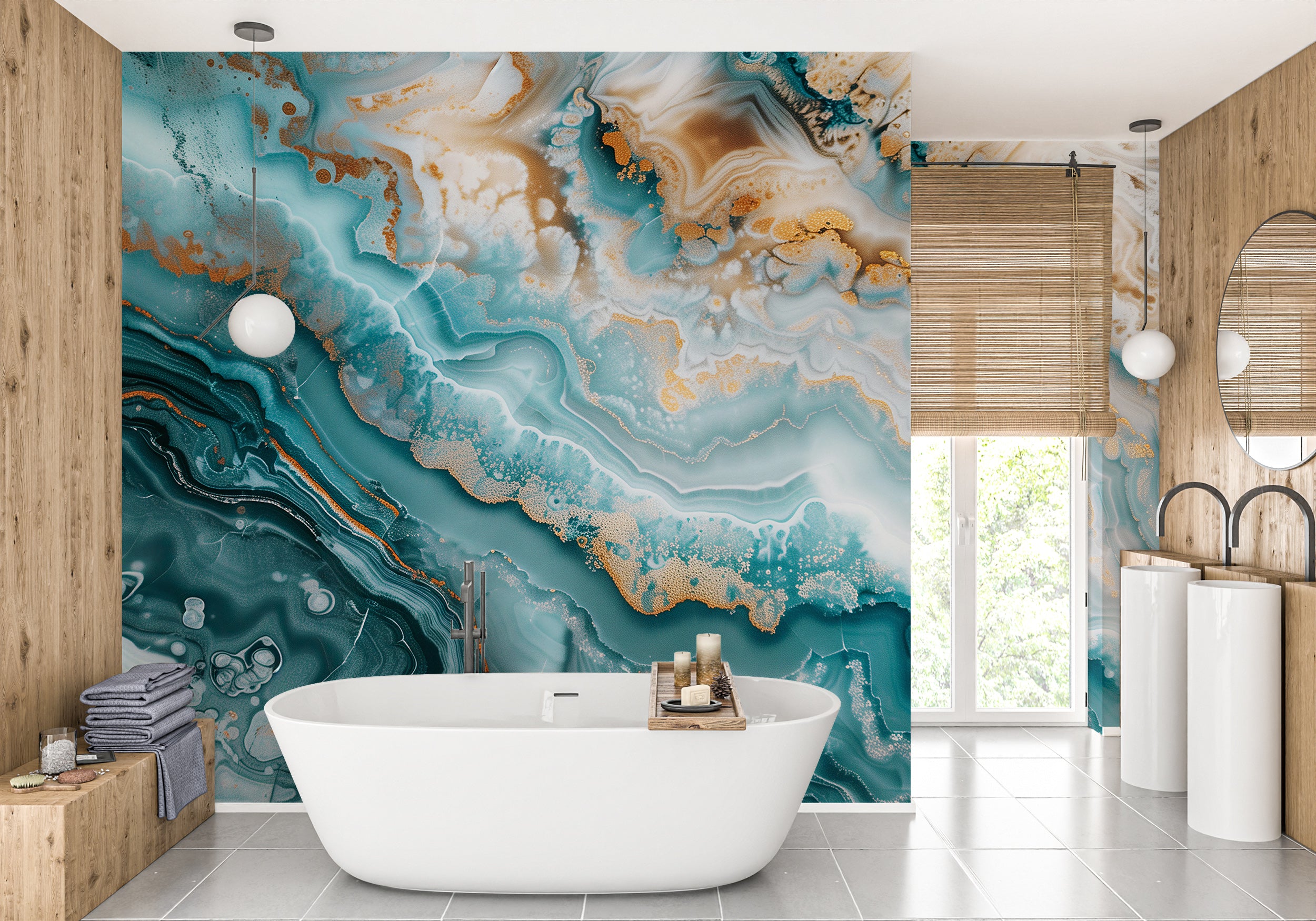 Removable blue stone wallpaper Aquamarine marble peel and stick