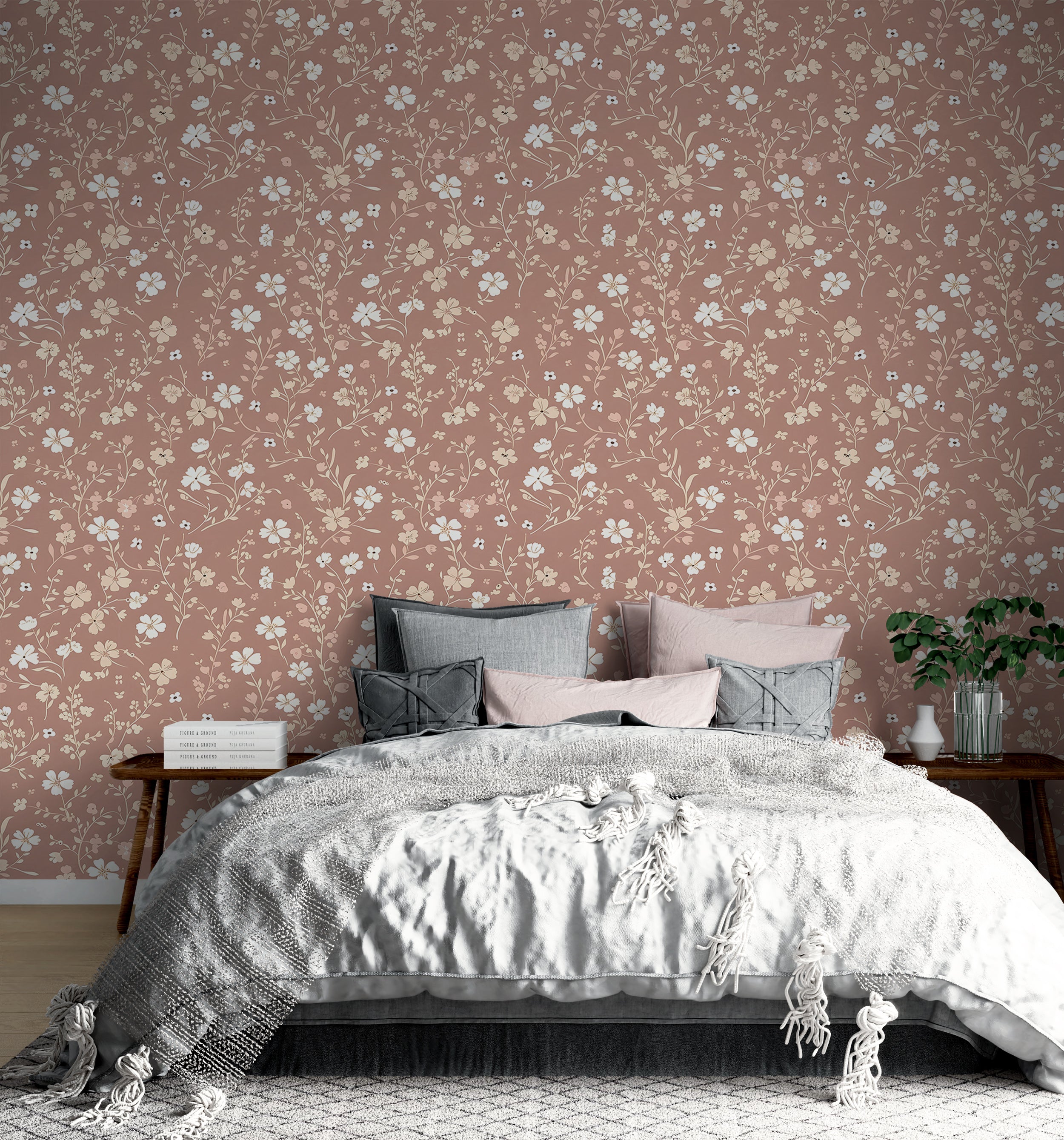 Peel and Stick Small Meadow Flowers Wallpaper Soft Pink Floral Wall Decor Removable