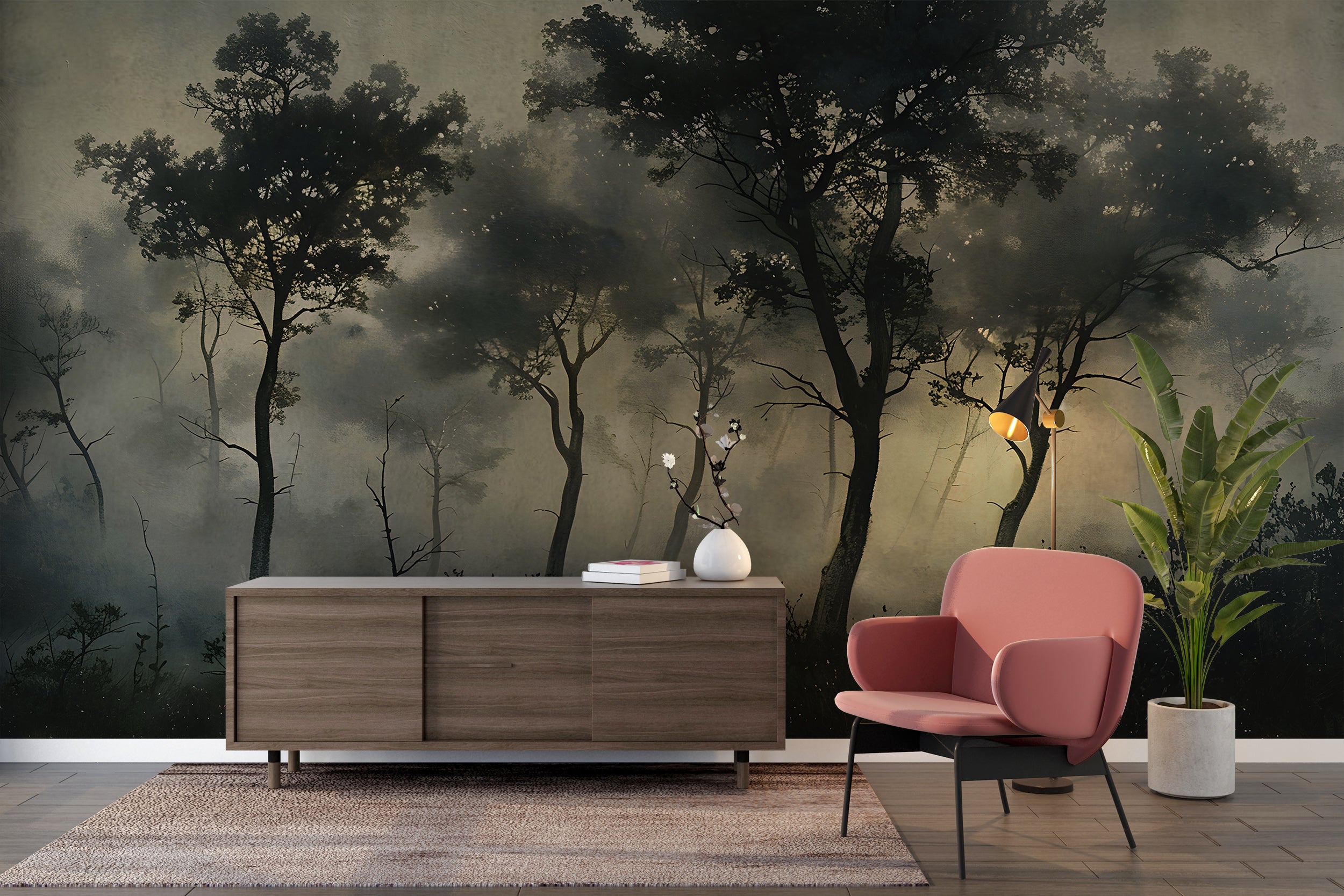 Vintage woodland peel and stick mural