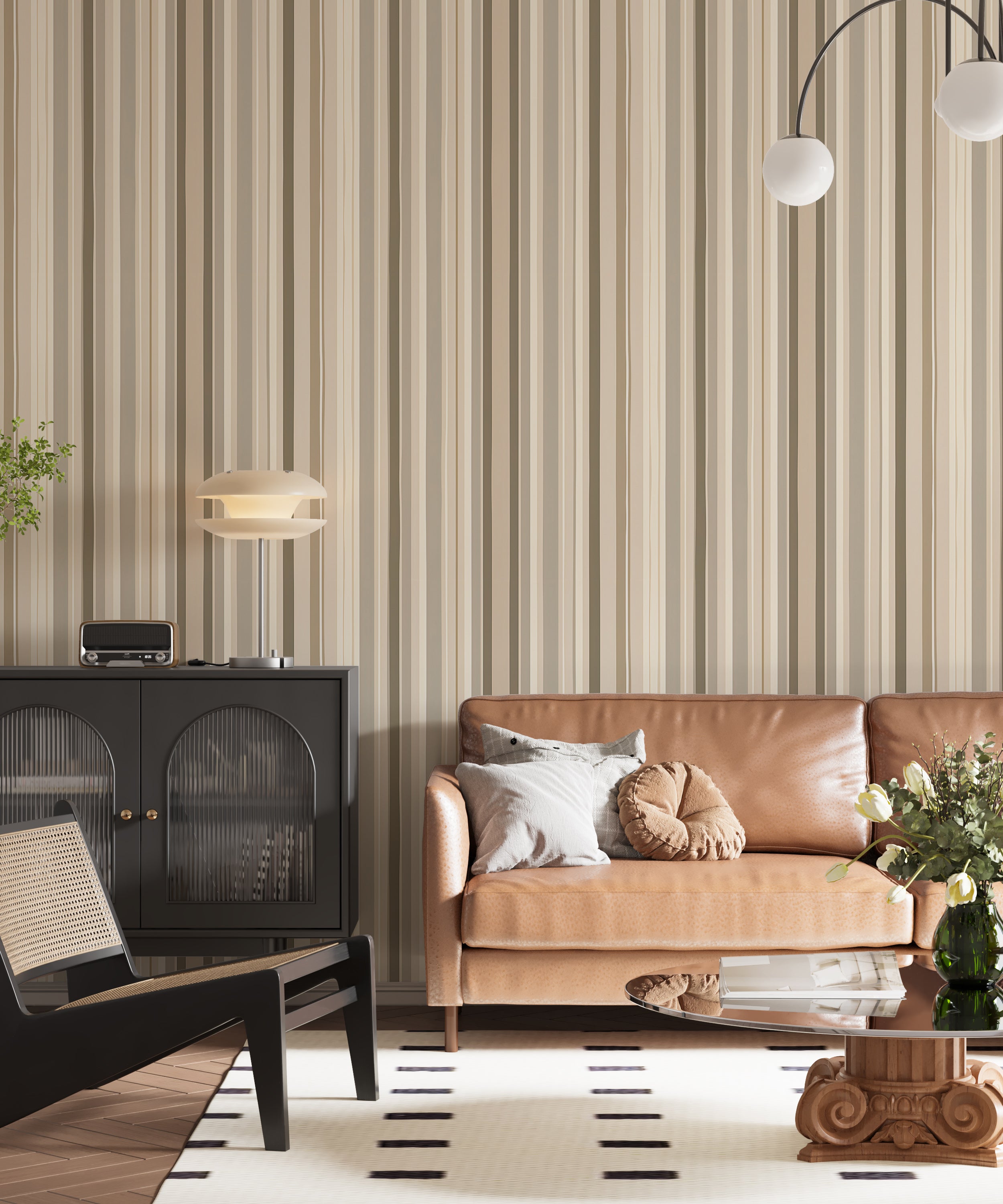 Soft Beige Geometric Wall Decal Boho Style Striped Wall Art