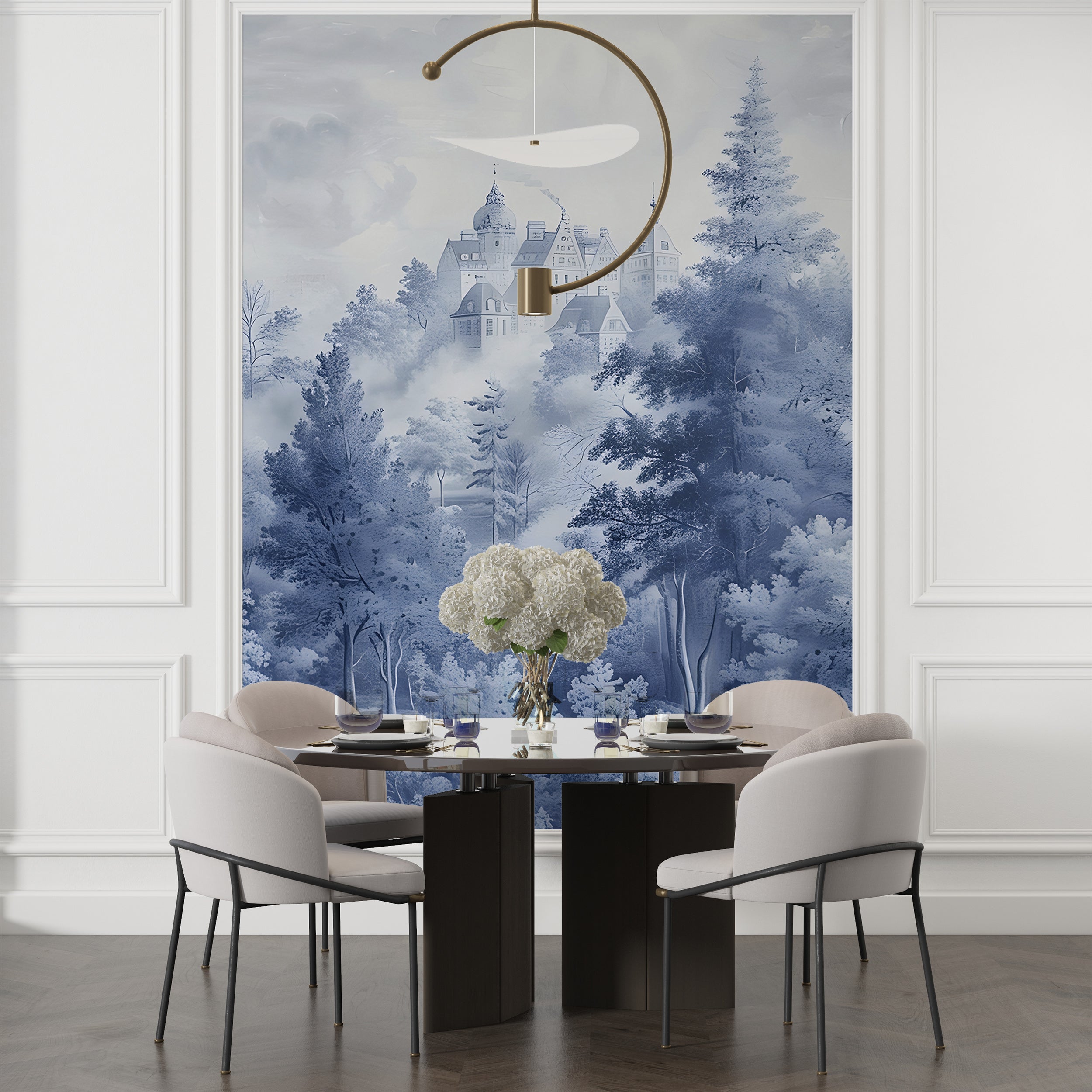 Monochrome Forest Landscape Accent Wall