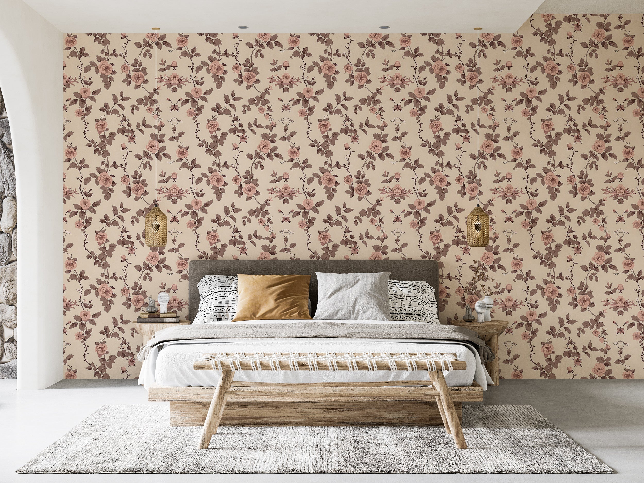 Brown and beige floral design for a tranquil atmosphere