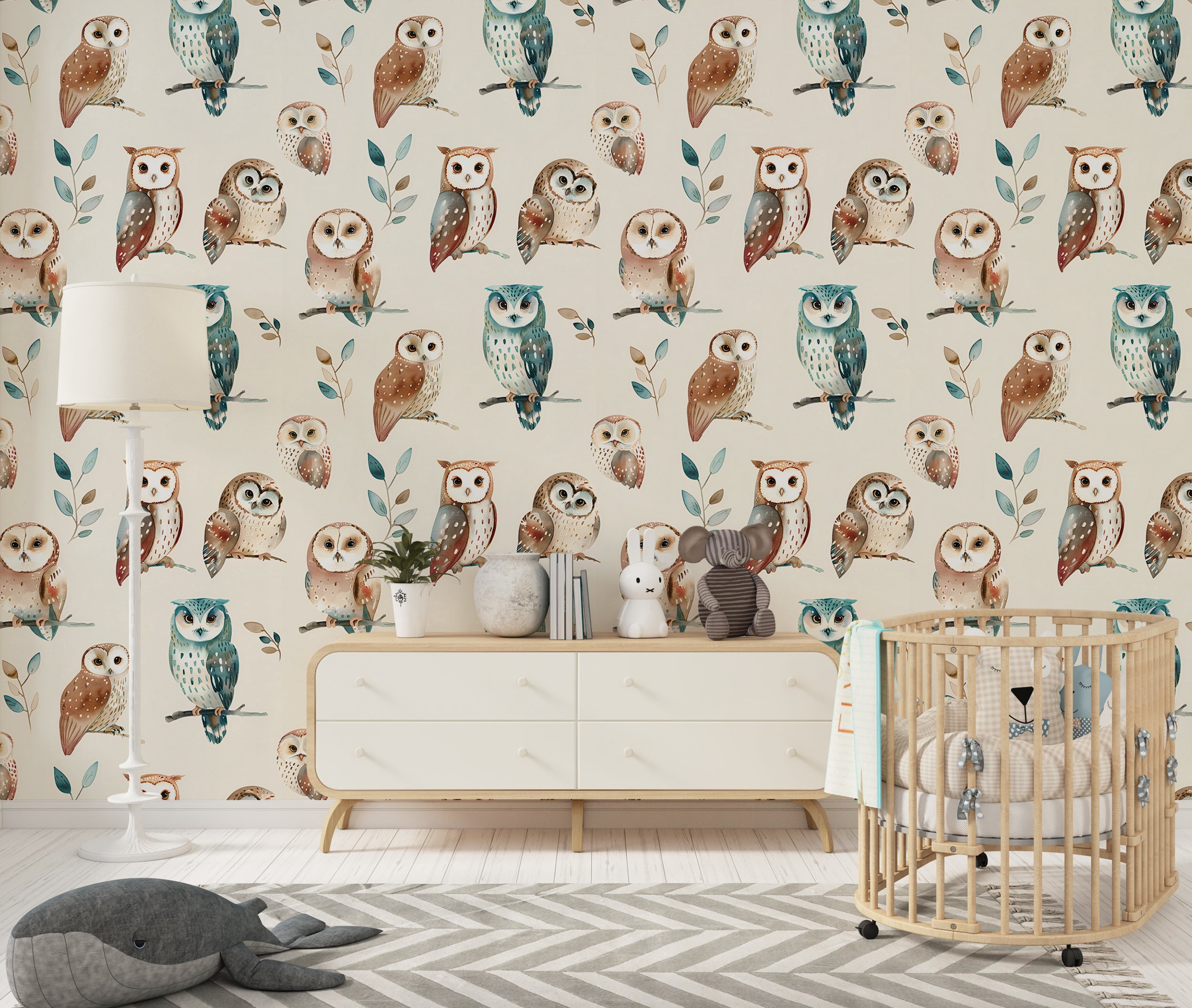 Woodland birds wall mural for nursery