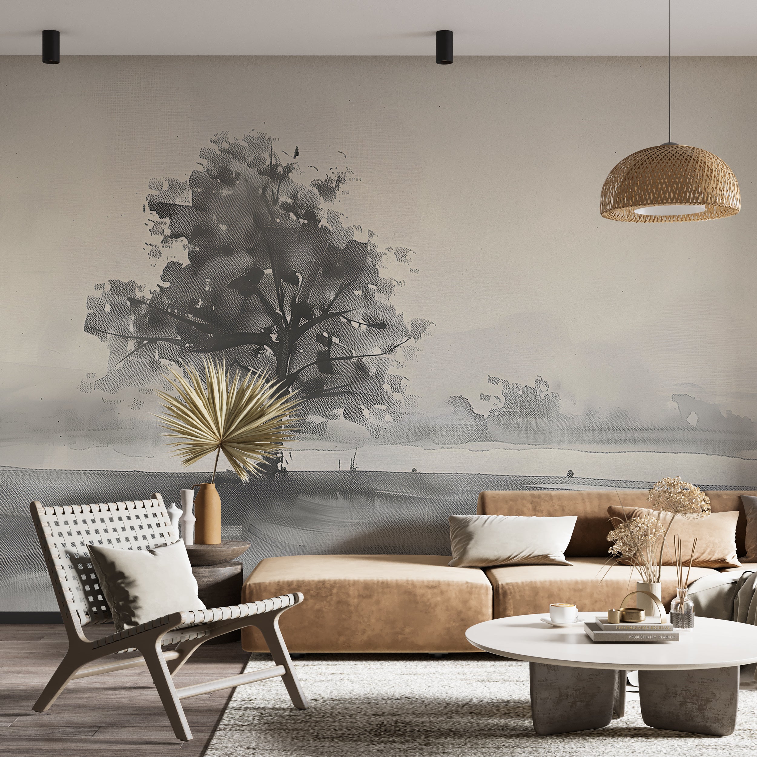 Peel and stick tree mural Pre-pasted black and white tree wallpaper